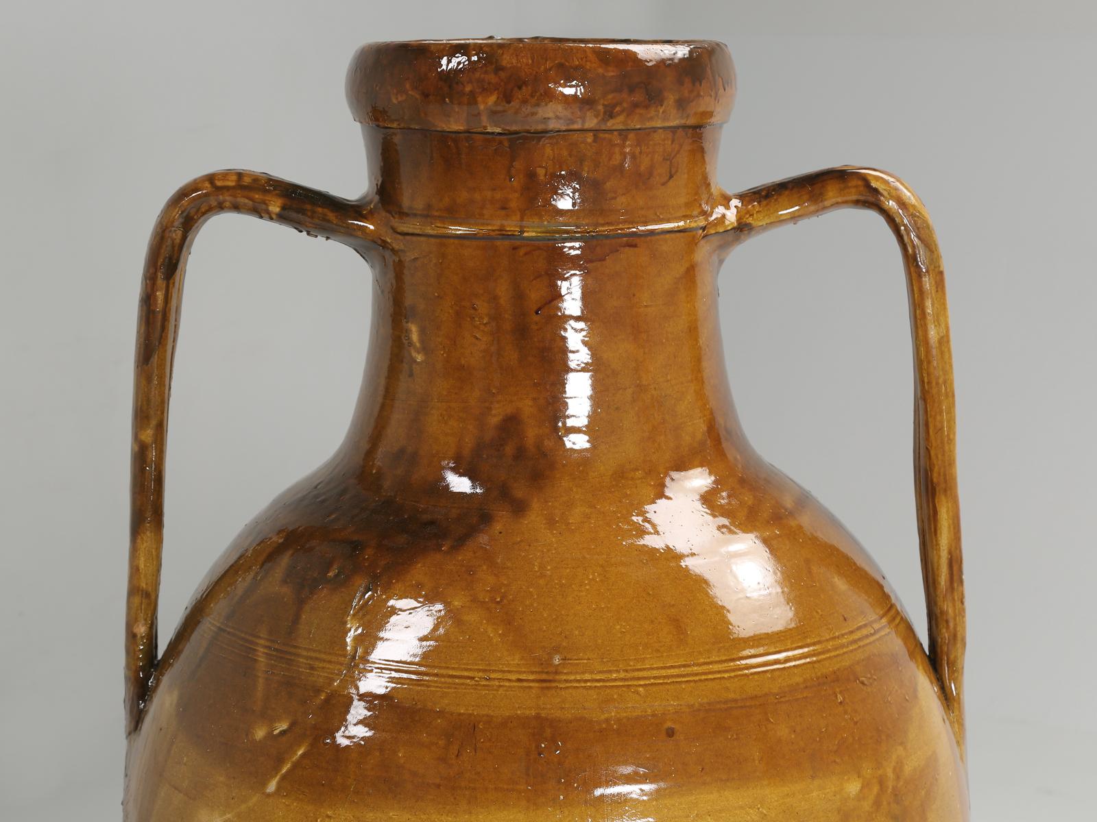 Glazed Italian Olive Oil Jar or Amphora Signed and Dated 1935 Imported from Italy