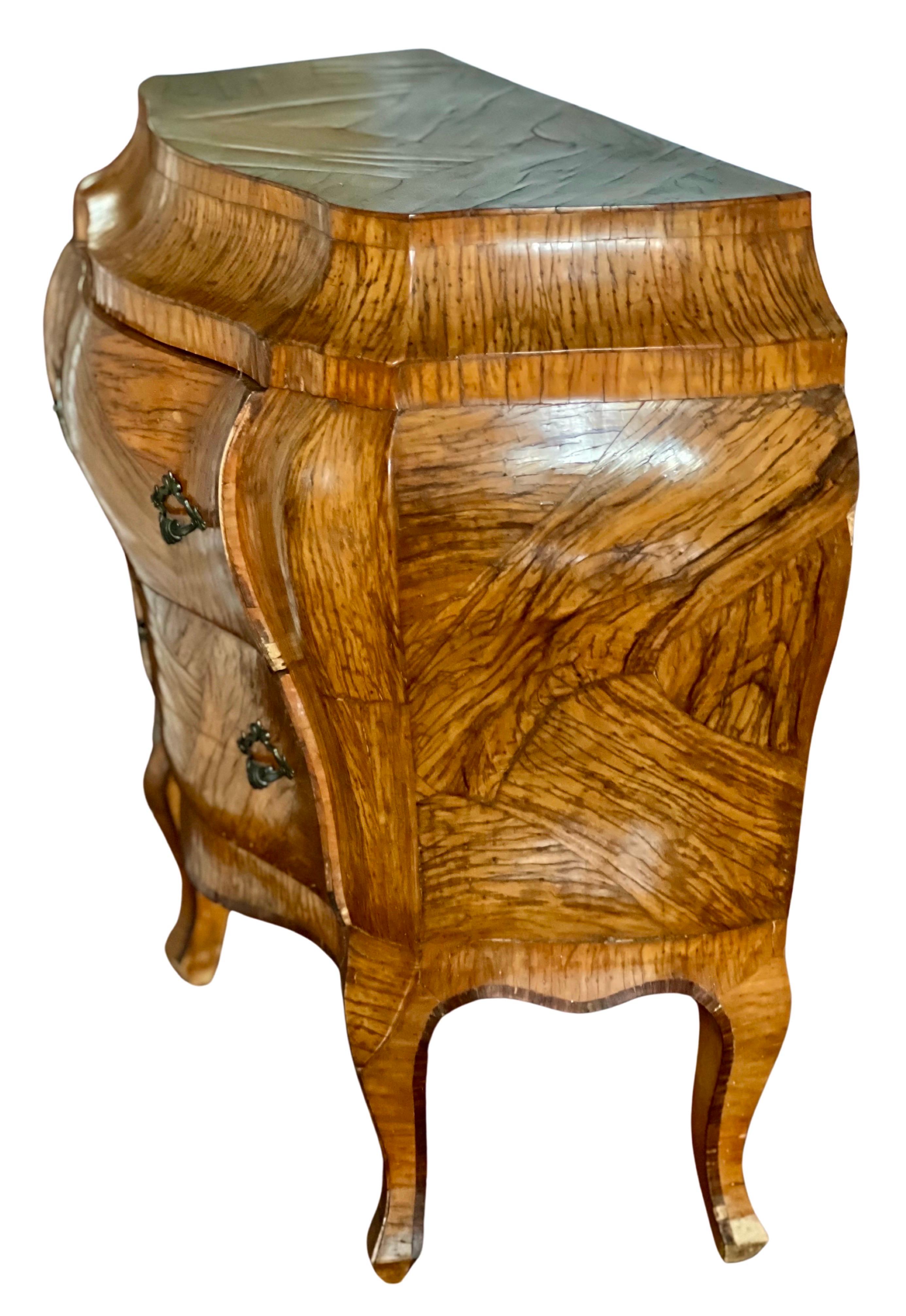 Rococo Italian Olive Wood Bombe Commode, Early 20th Century For Sale