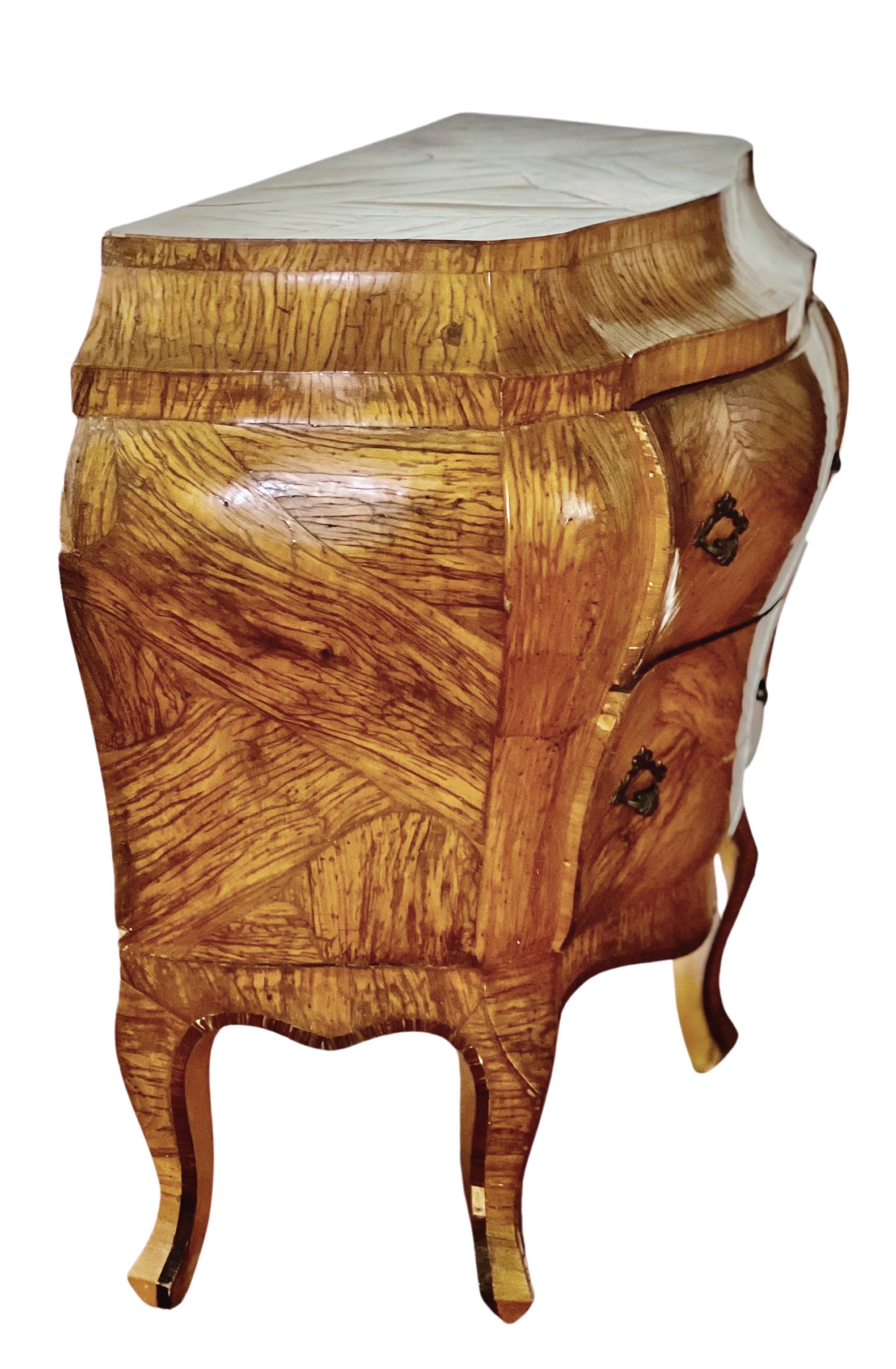 Parquetry Italian Olive Wood Bombe Commode, Early 20th Century