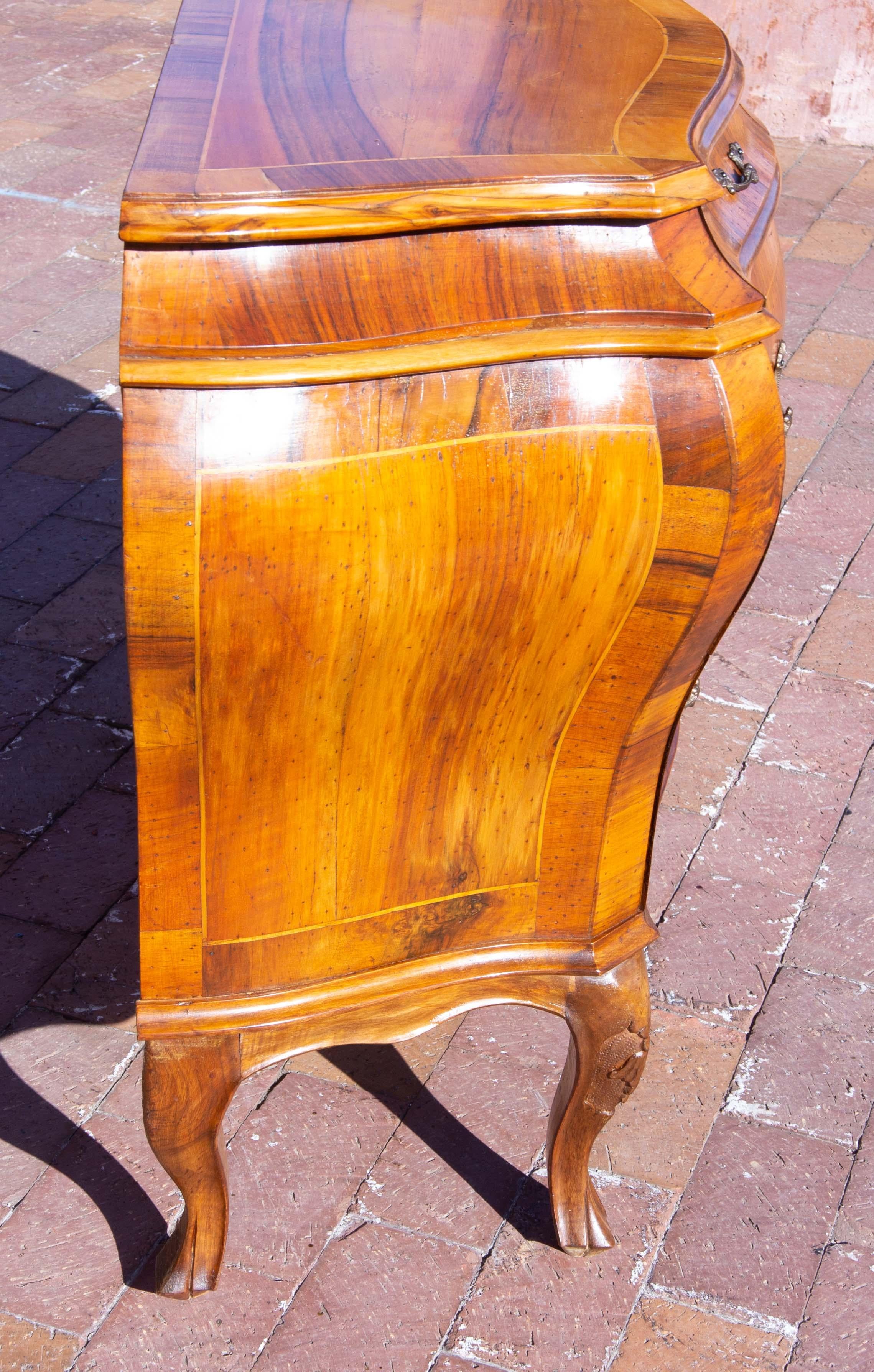 20th Century Italian Olive Wood Bombe Commode or Chest For Sale