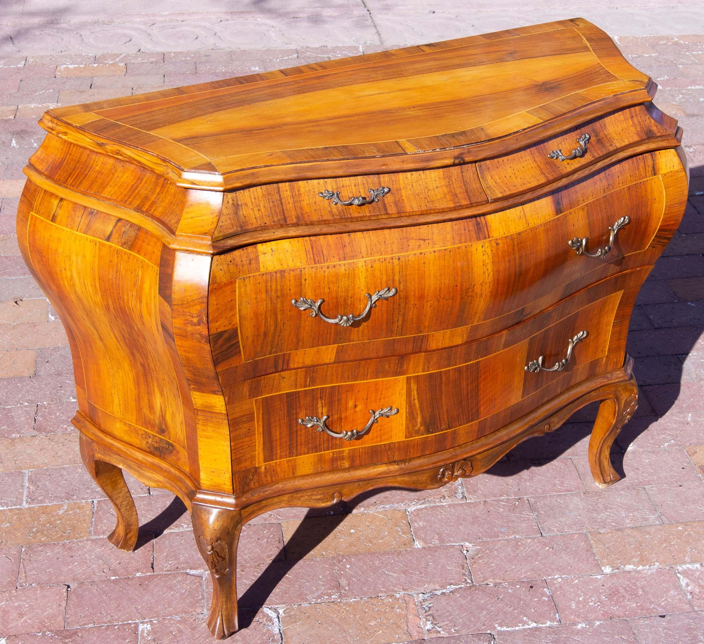 Italian Olive Wood Bombe Commode or Chest For Sale 1