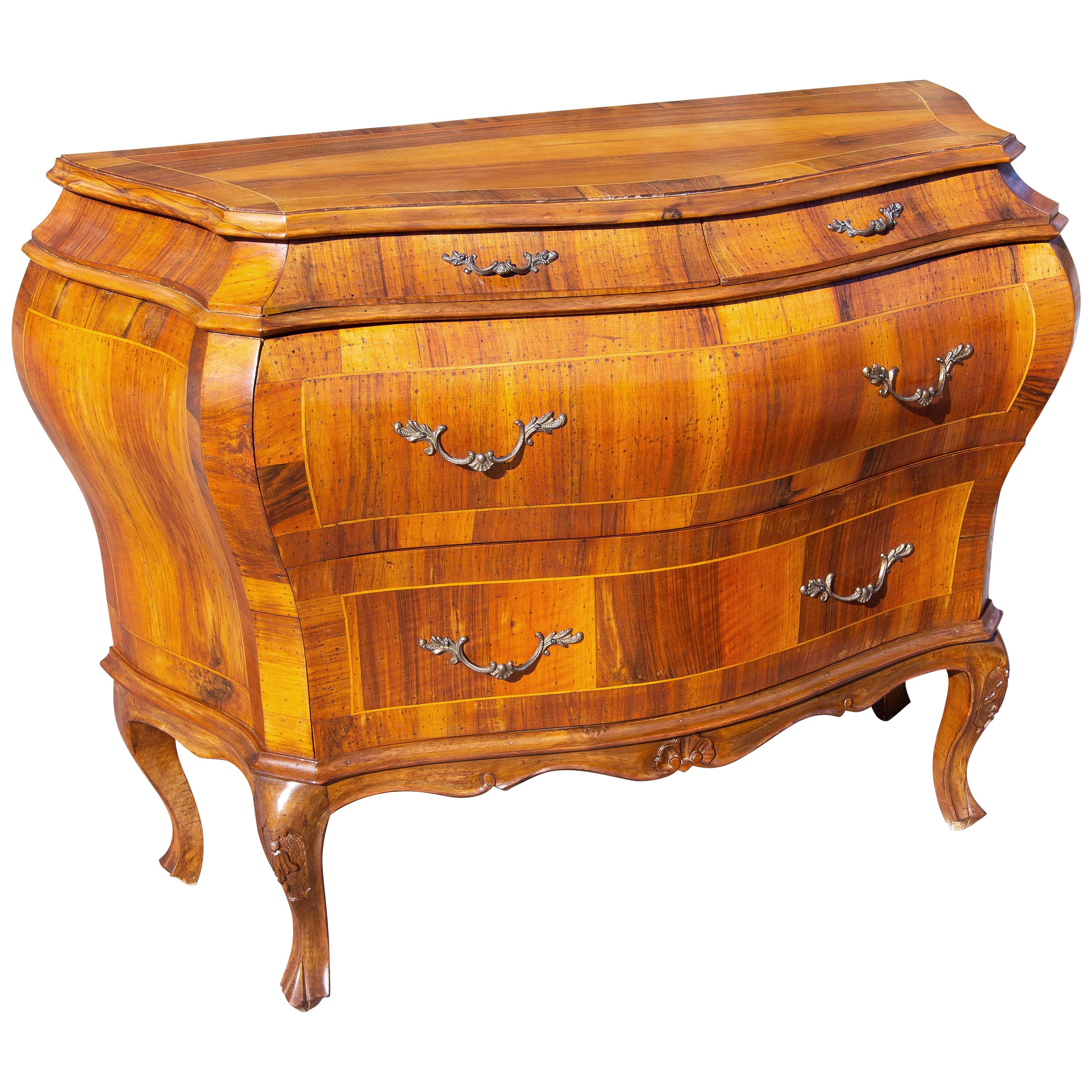Italian Olive Wood Bombe Commode or Chest For Sale