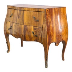 Italian Olivewood & Ormolu 2-Drawer Bombe Commode c1910
