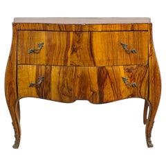 Italian Olivewood & Ormolu 2-Drawer Bombe Commode c1910