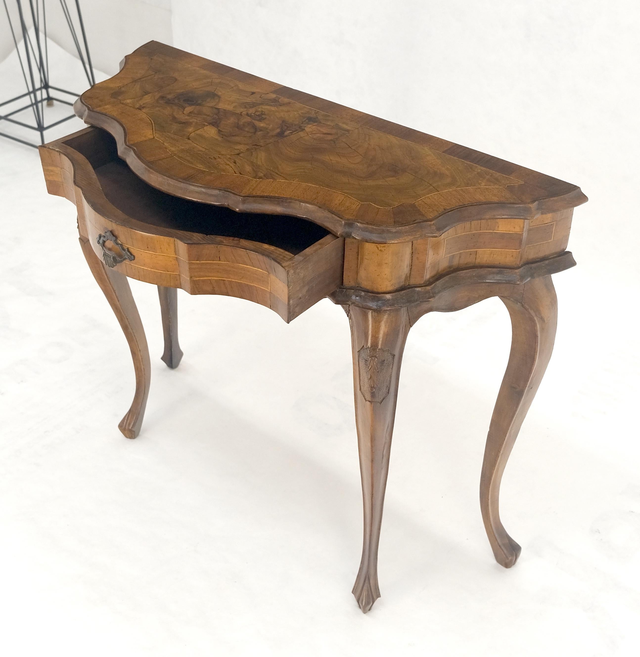 Italian One Drawer Thick Burl Olive Wood Veneers Patches Console Table MINT For Sale 5