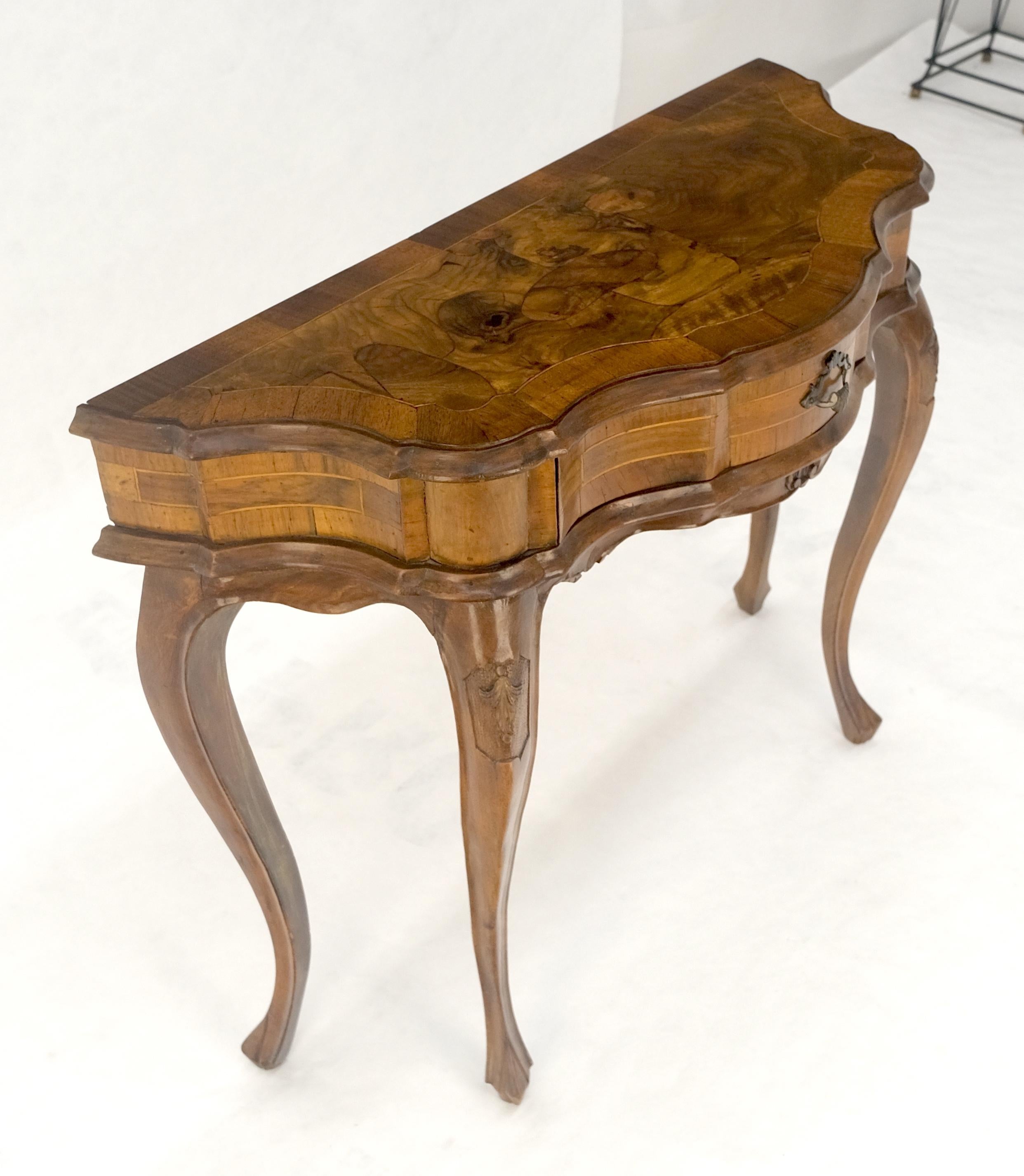 Italian One Drawer Thick Burl Olive Wood Veneers Patches Console Table MINT For Sale 7