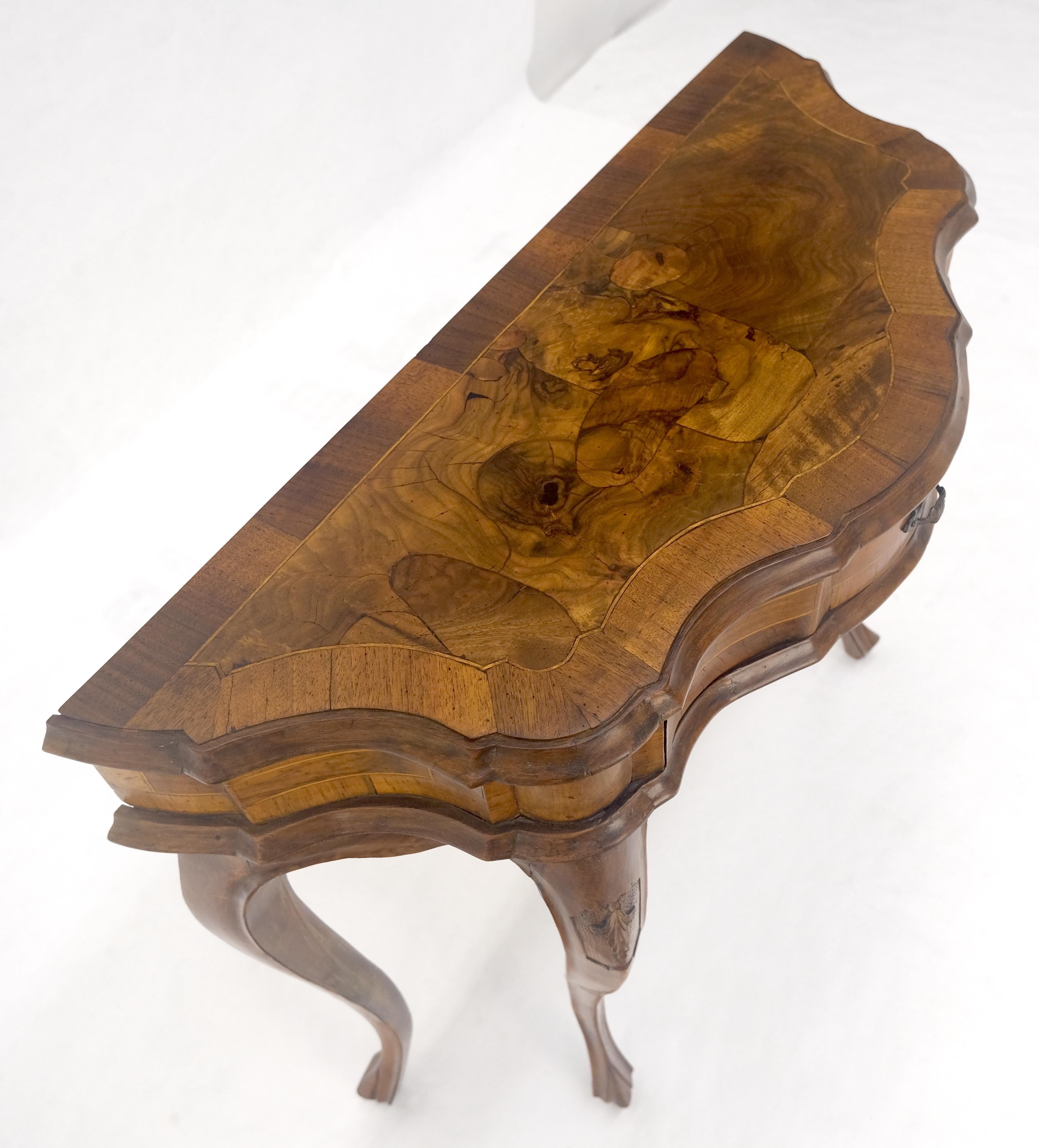 Italian One Drawer Thick Burl Olive Wood Veneers Patches Console Table MINT For Sale 10