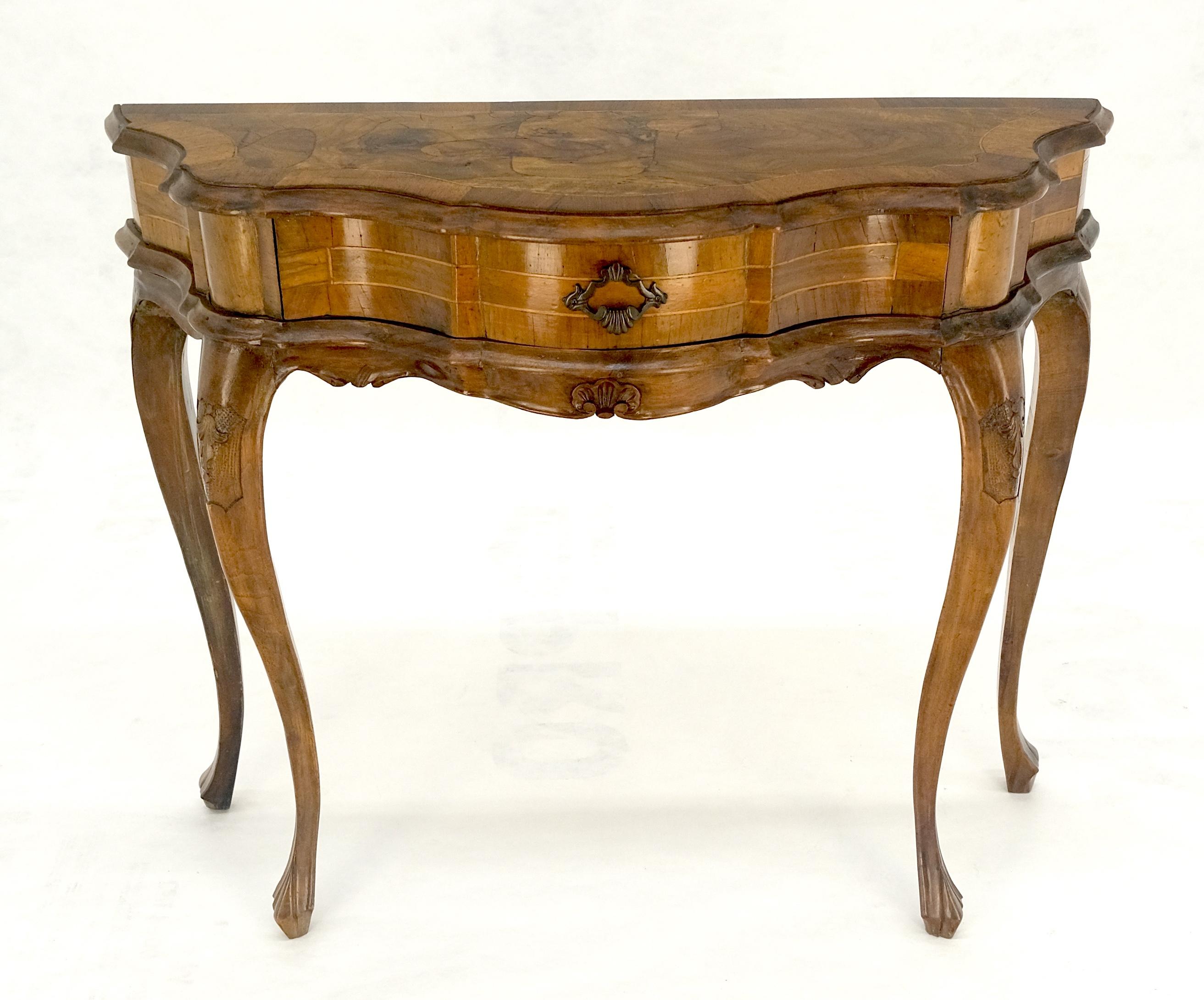 Italian One Drawer Thick Burl Olive Wood Veneers Patches Console Table MINT For Sale 14