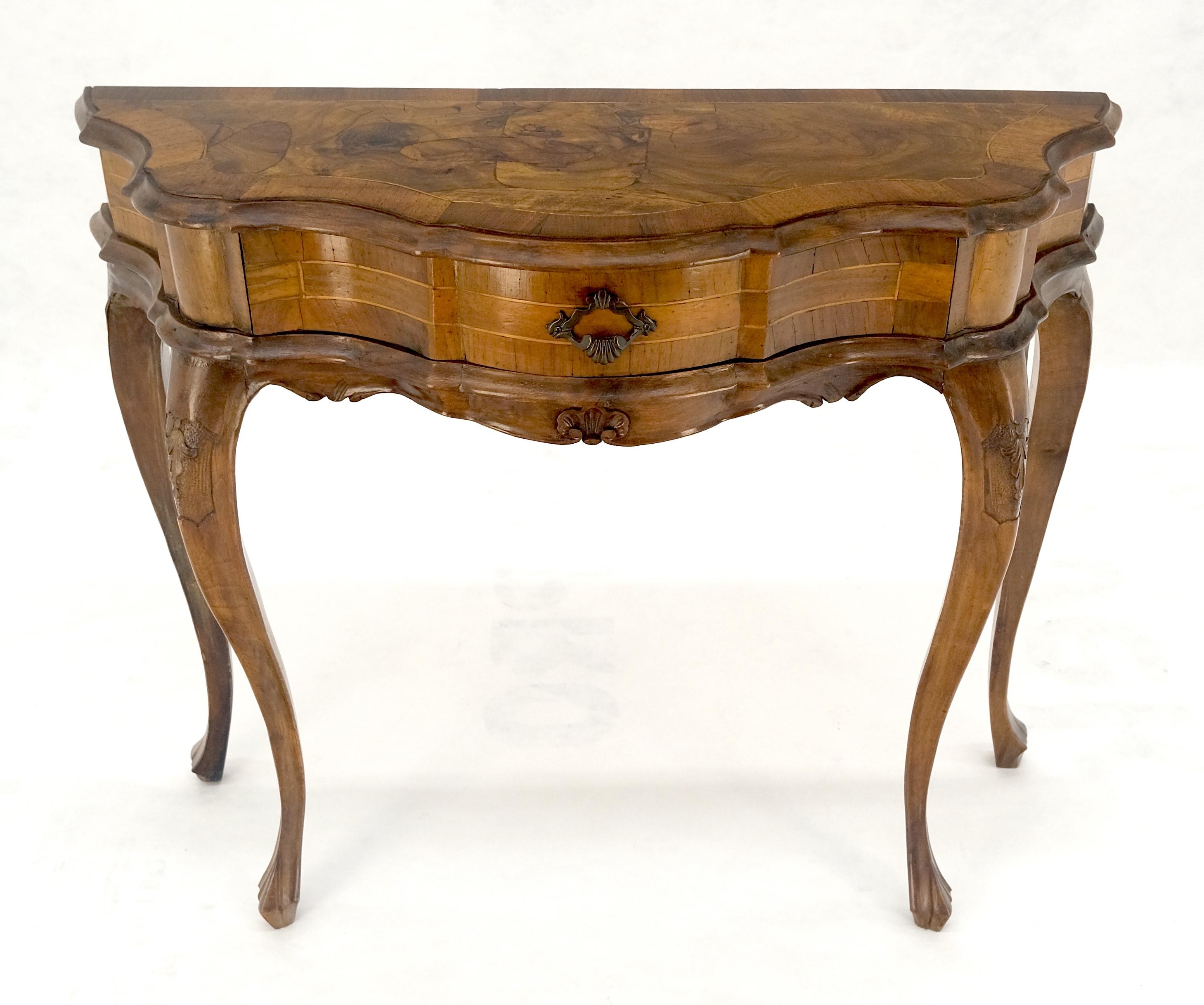 Italian One Drawer Thick Burl Olive Wood Veneers Patches Console Table MINT In Good Condition For Sale In Rockaway, NJ