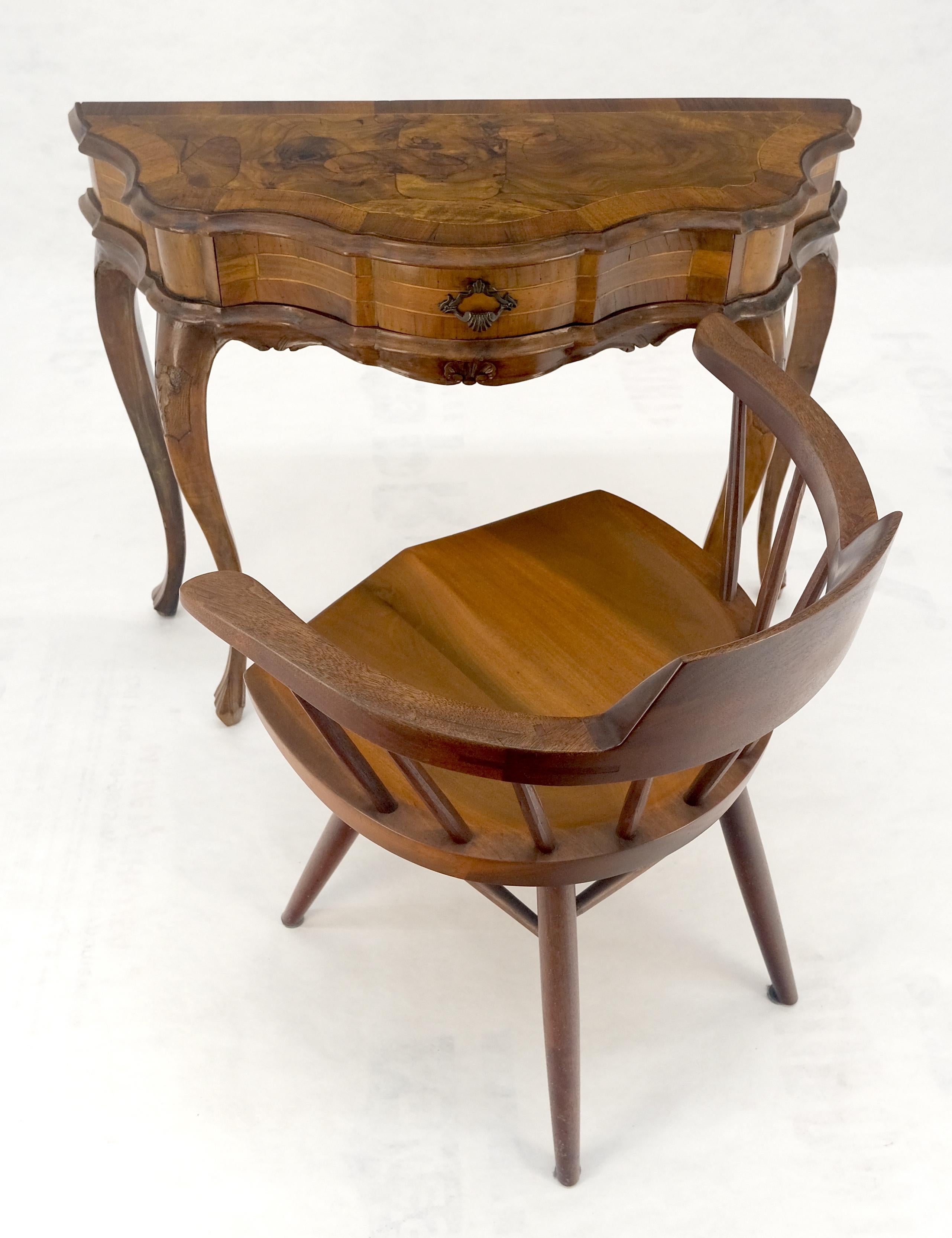 20th Century Italian One Drawer Thick Burl Olive Wood Veneers Patches Console Table MINT For Sale