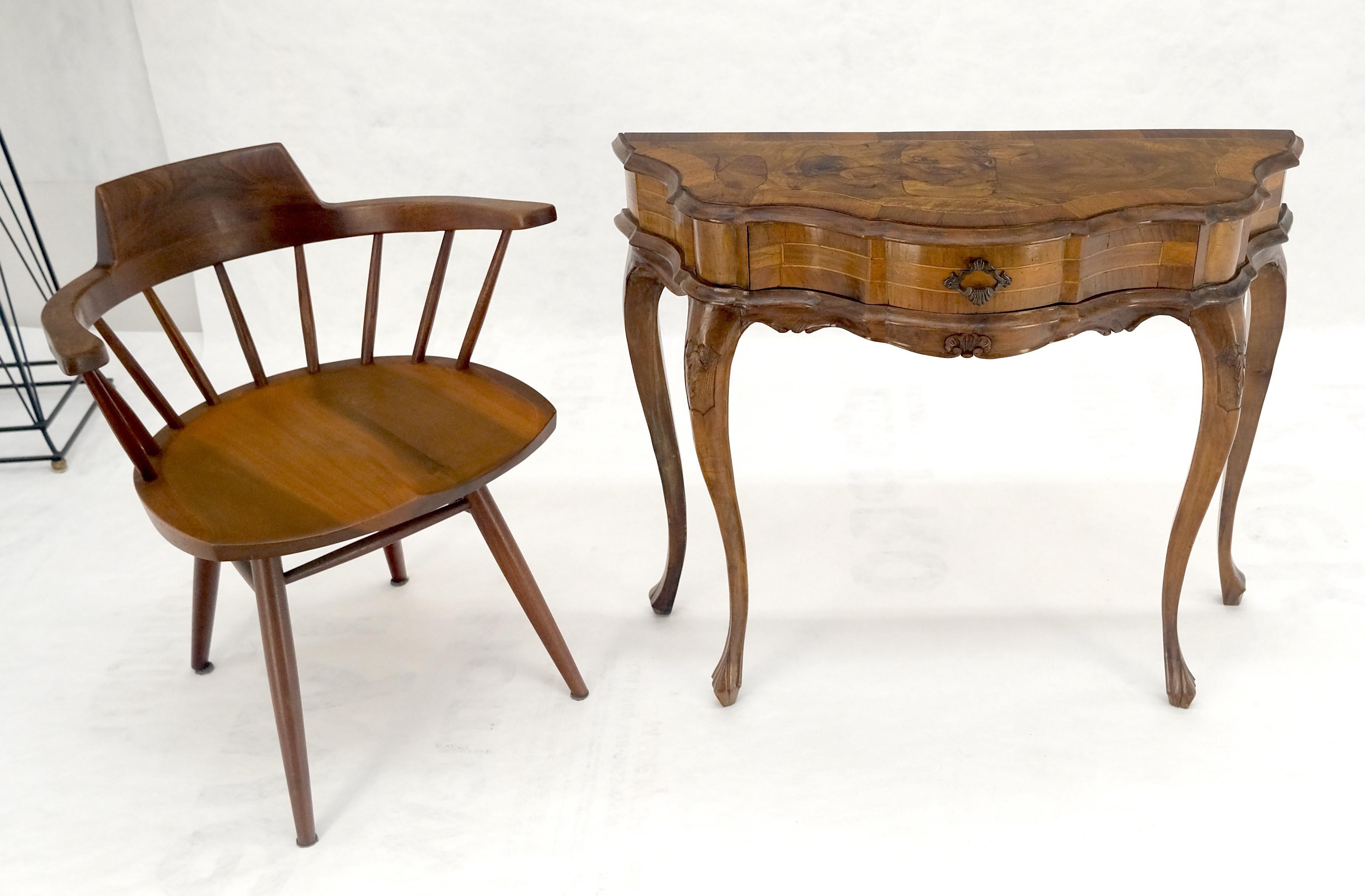 Italian One Drawer Thick Burl Olive Wood Veneers Patches Console Table MINT For Sale 1