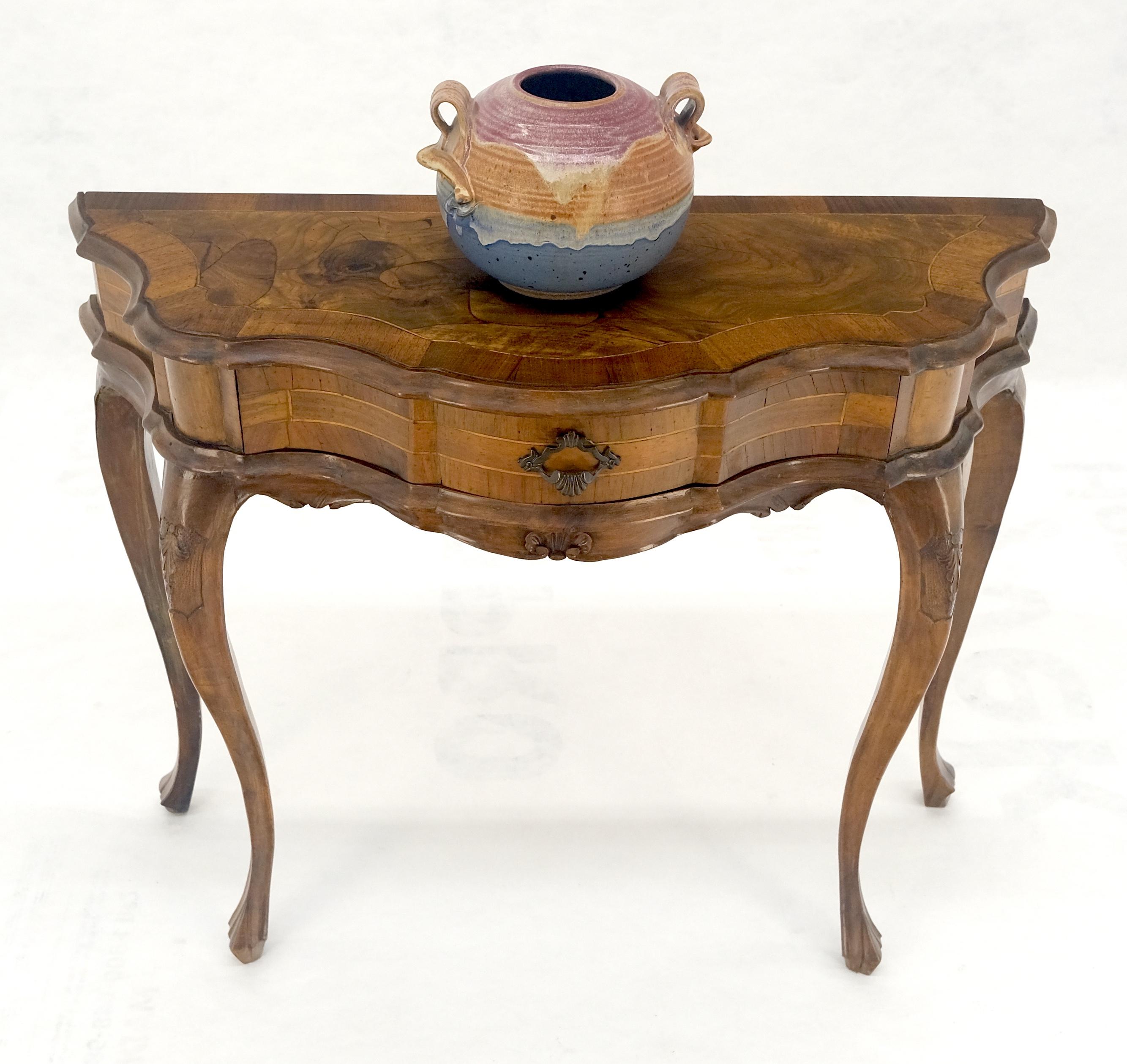 Italian One Drawer Thick Burl Olive Wood Veneers Patches Console Table MINT For Sale 2
