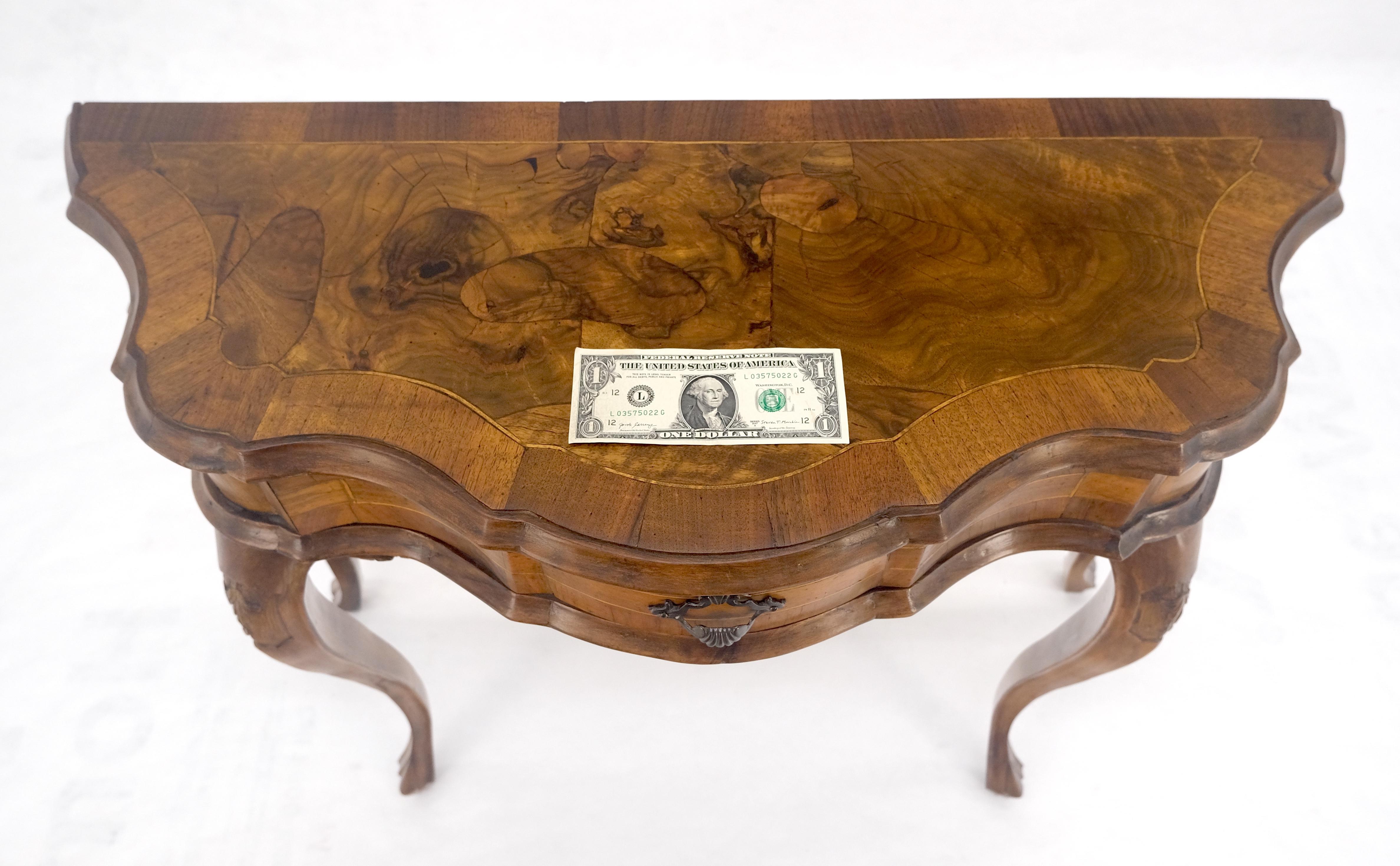 Italian One Drawer Thick Burl Olive Wood Veneers Patches Console Table MINT For Sale 3