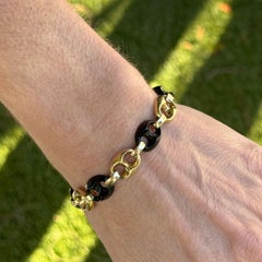 Italian Onyx 14 Karat Yellow Gold Gold 'Gucci' Style Link Bracelet