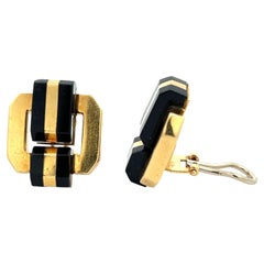 Italian Onyx 18 Karat Yellow Gold Square Earclip Earrings Signed Biff & Adloro
