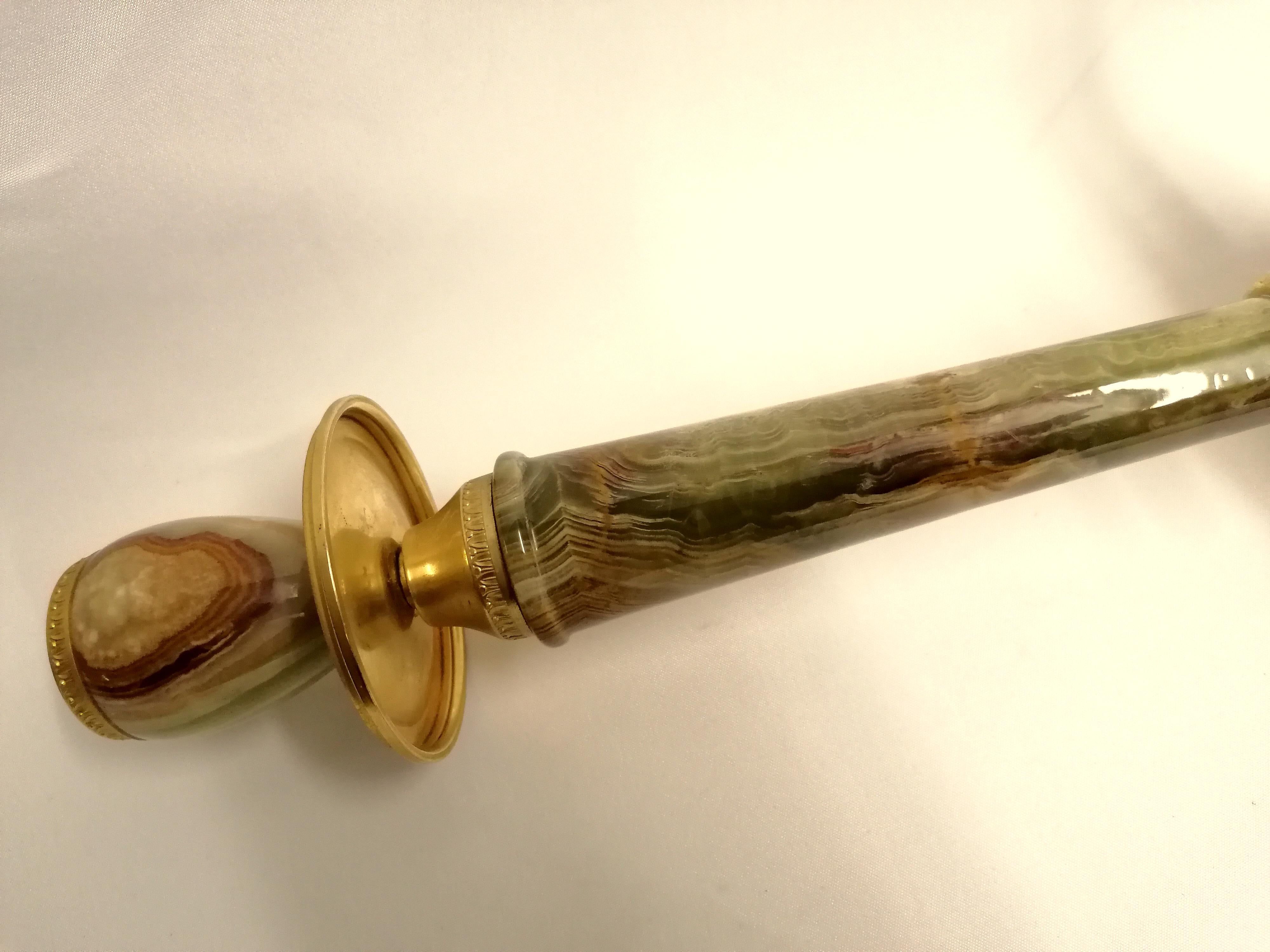 Italian Onyx and Brass Candle Stick Antique Candle Holder For Sale 5