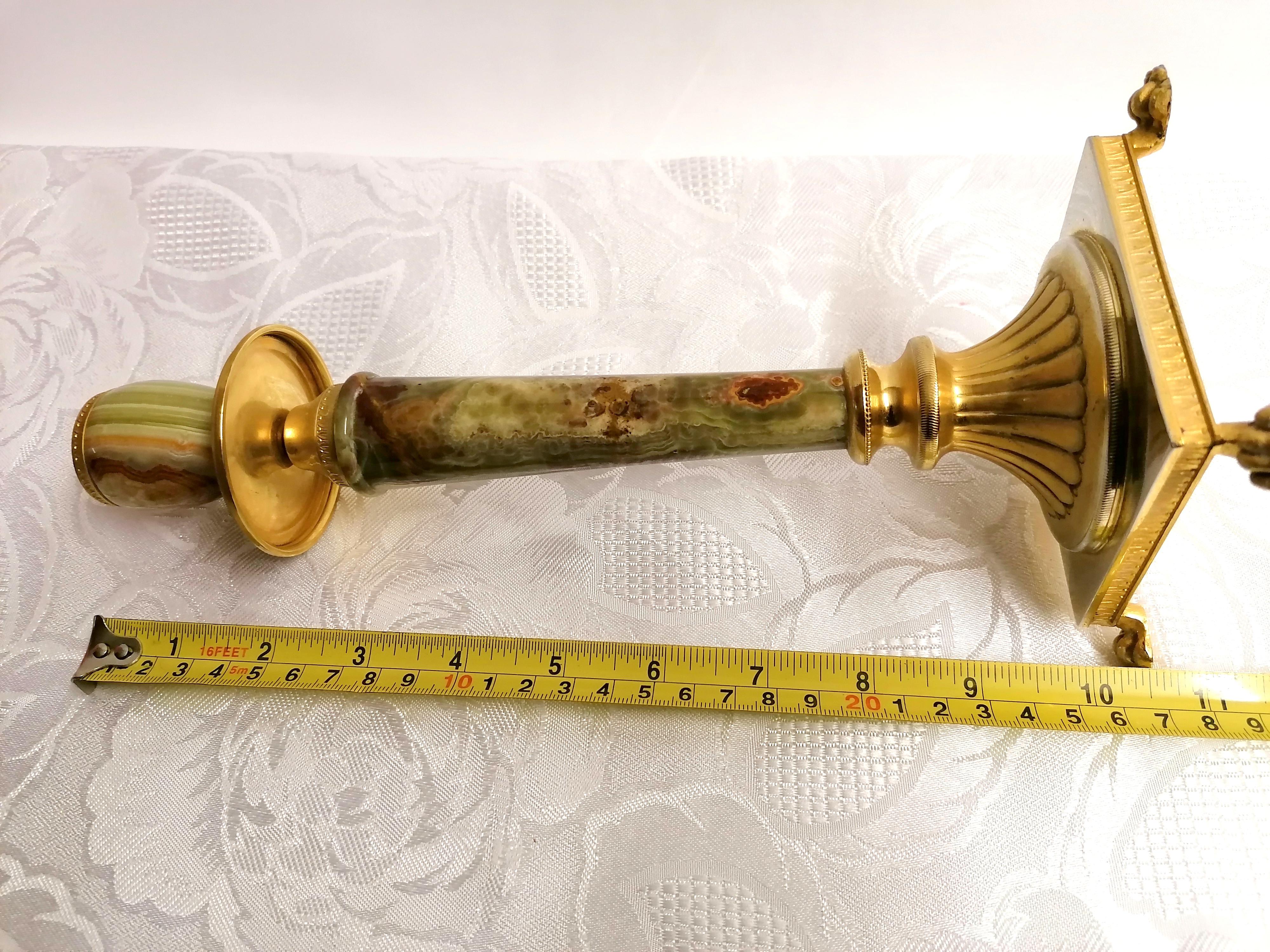 Italian Onyx and Brass Candle Stick Antique Candle Holder For Sale 6