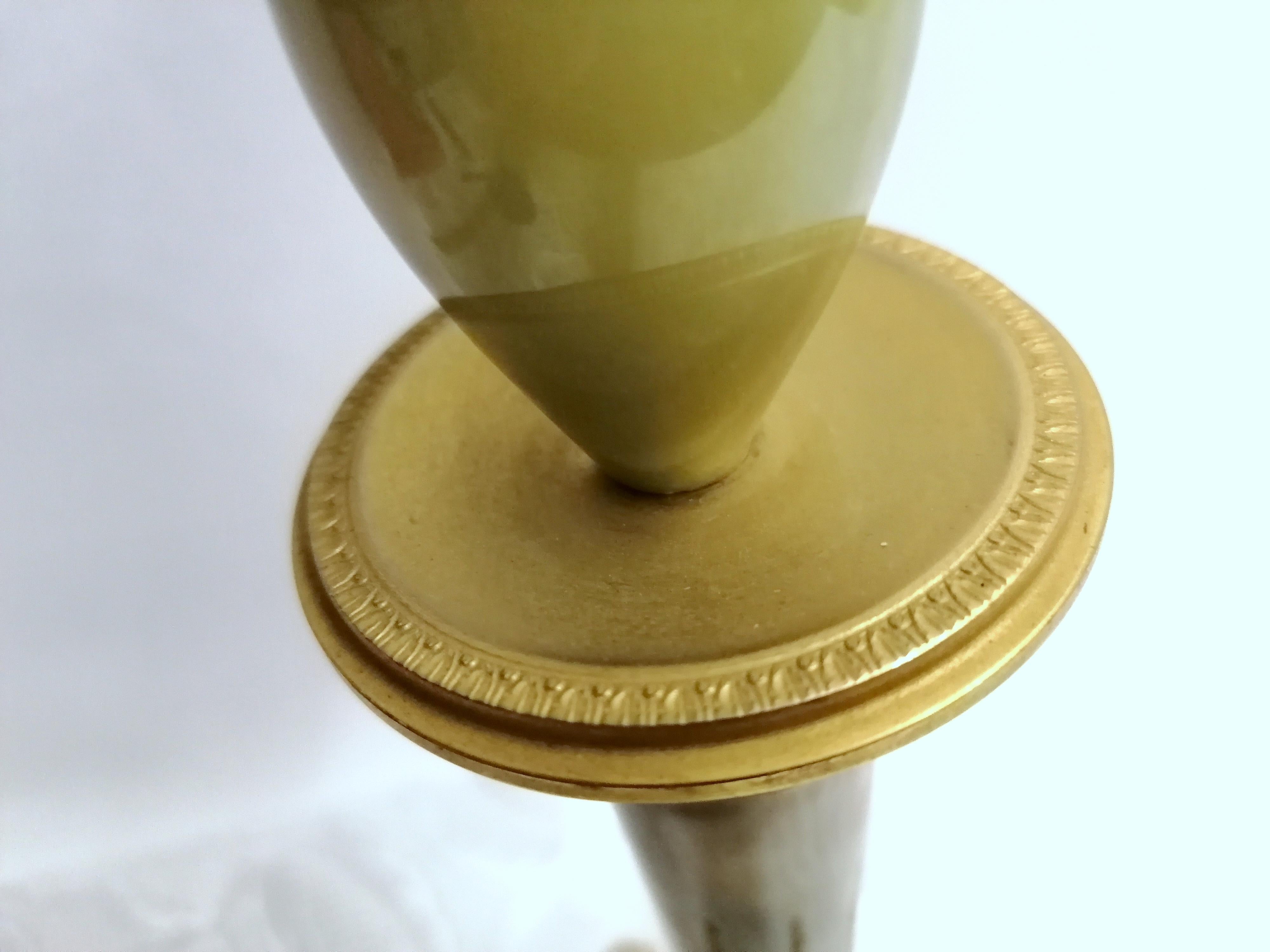 Embossed Italian Onyx and Brass Candle Stick Antique Candle Holder For Sale