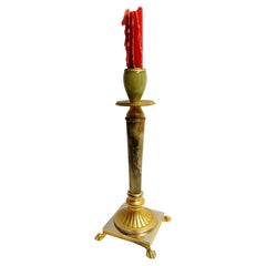 Italian Onyx and Brass Candle Stick Antique Candle Holder