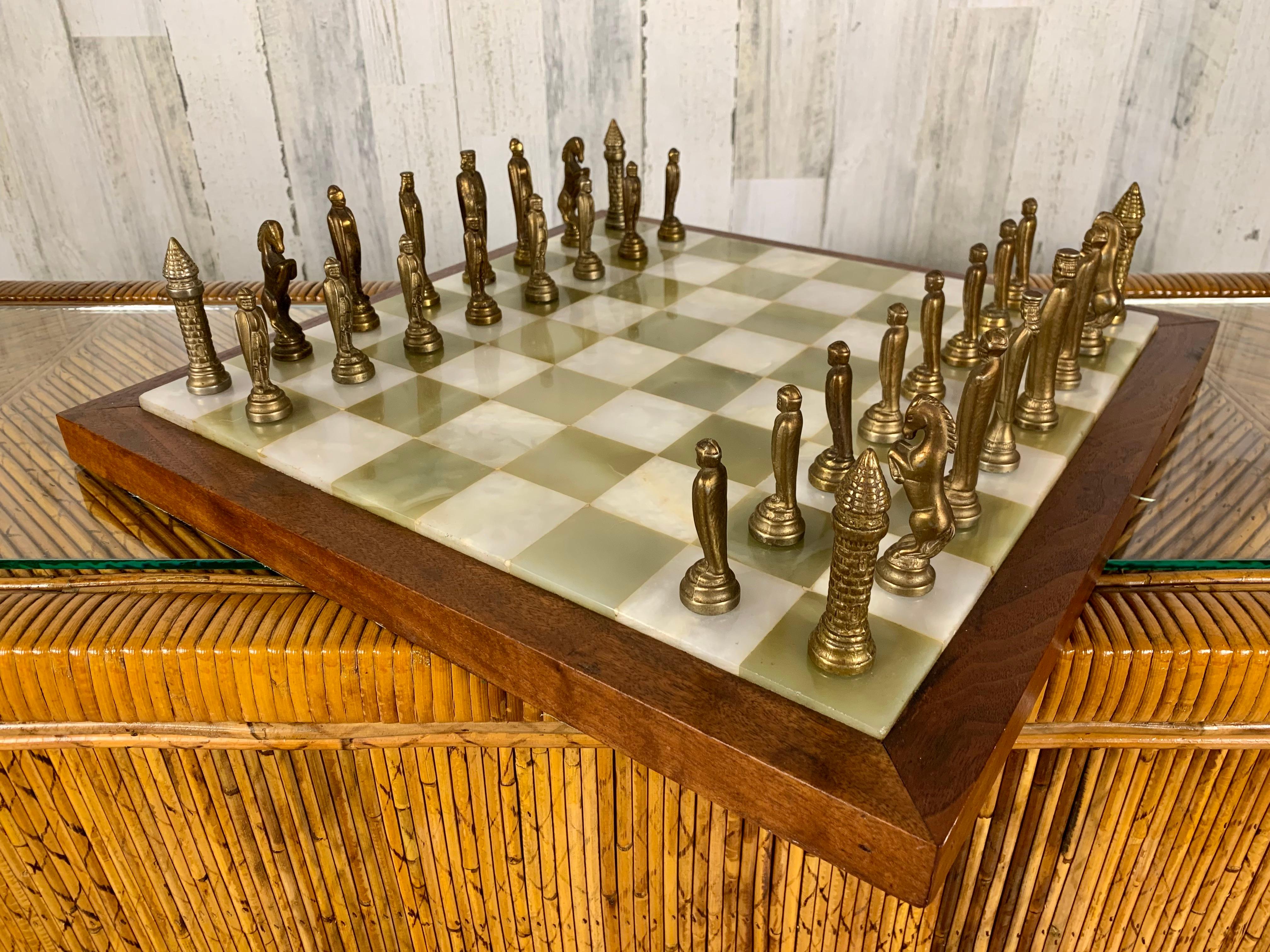 Italian Onyx and Brass Chess Set 8