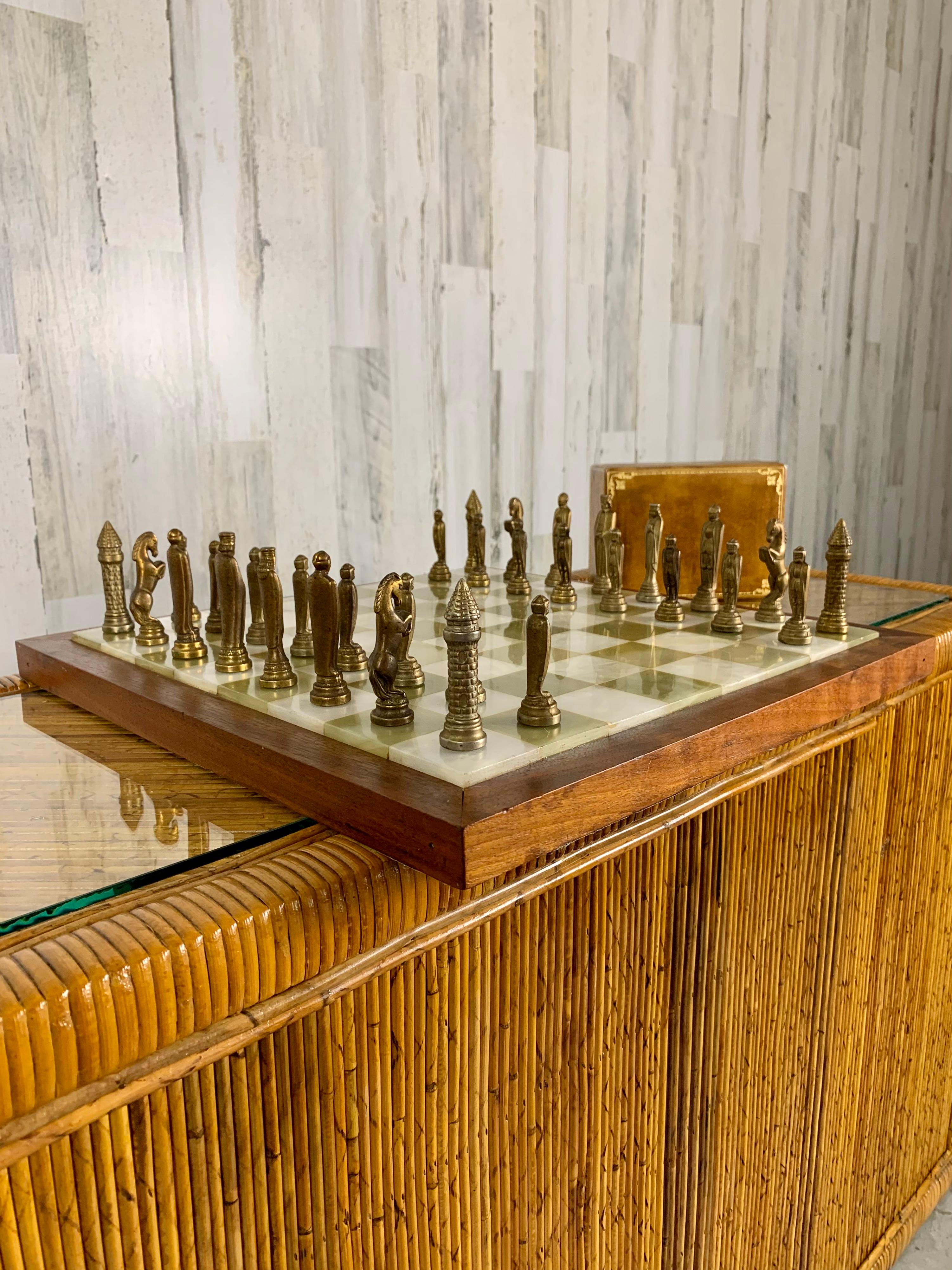 Italian Onyx and Brass Chess Set 12