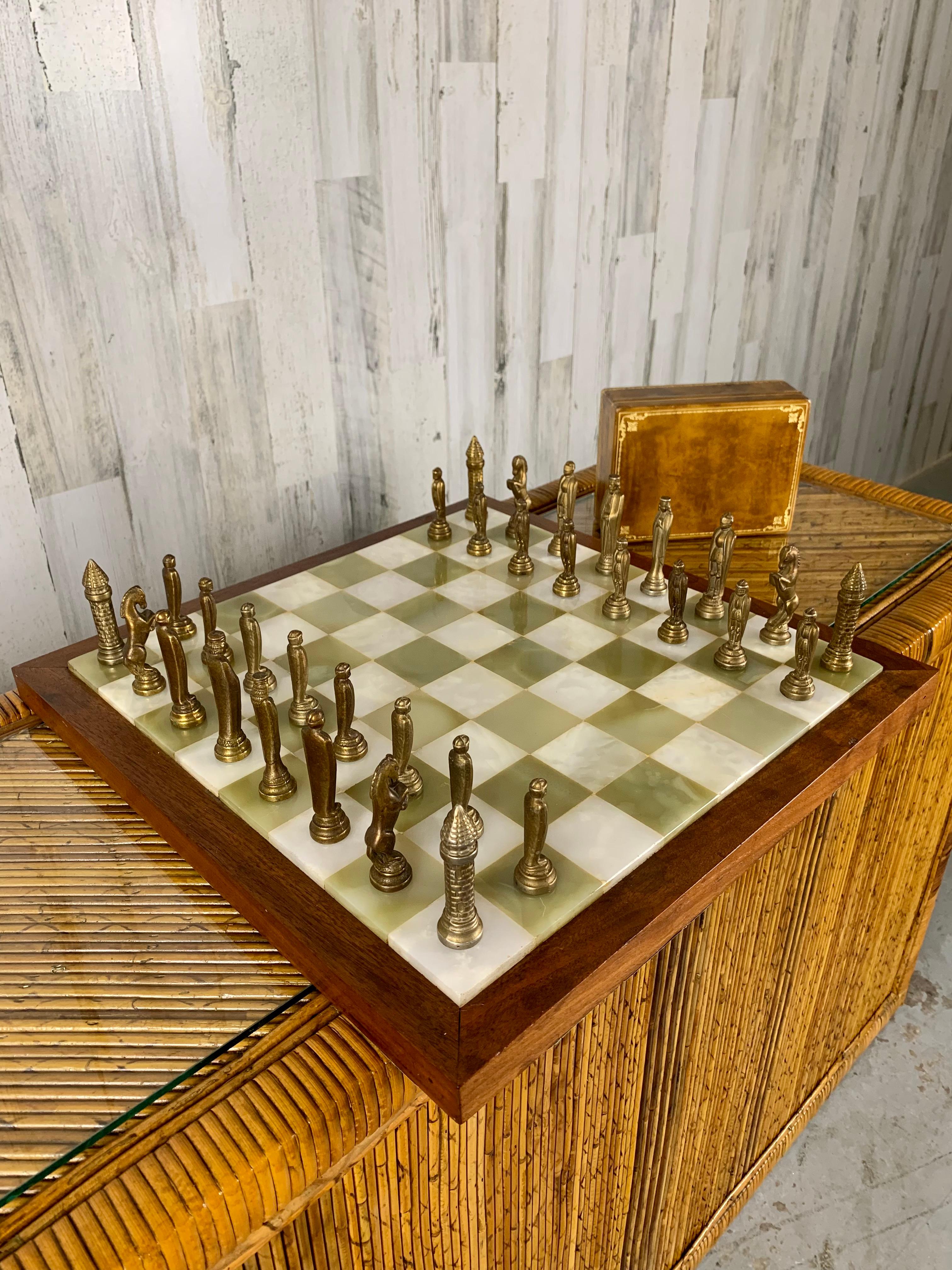 Modern Italian Onyx and Brass Chess Set