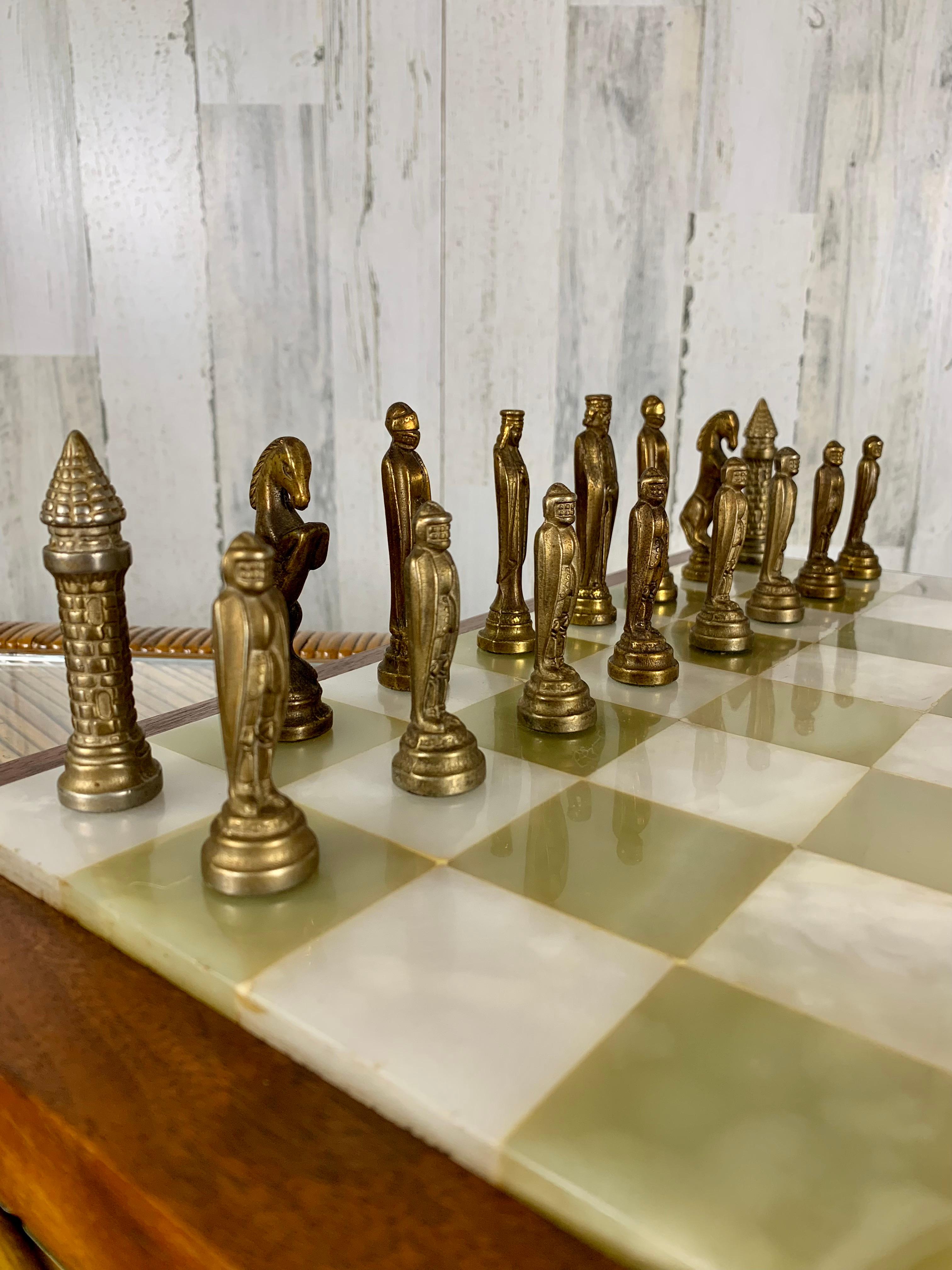Italian Onyx and Brass Chess Set 1