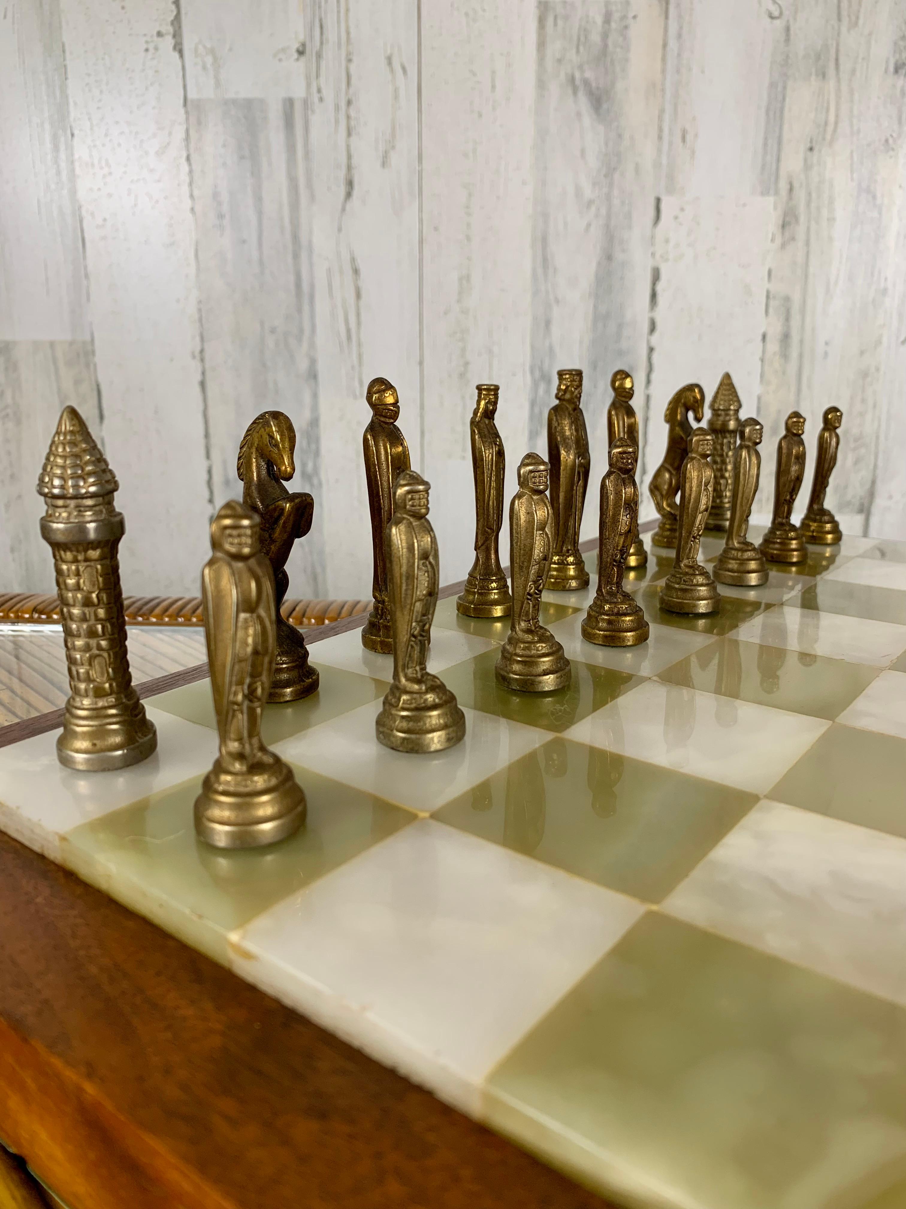 Italian Onyx and Brass Chess Set 2