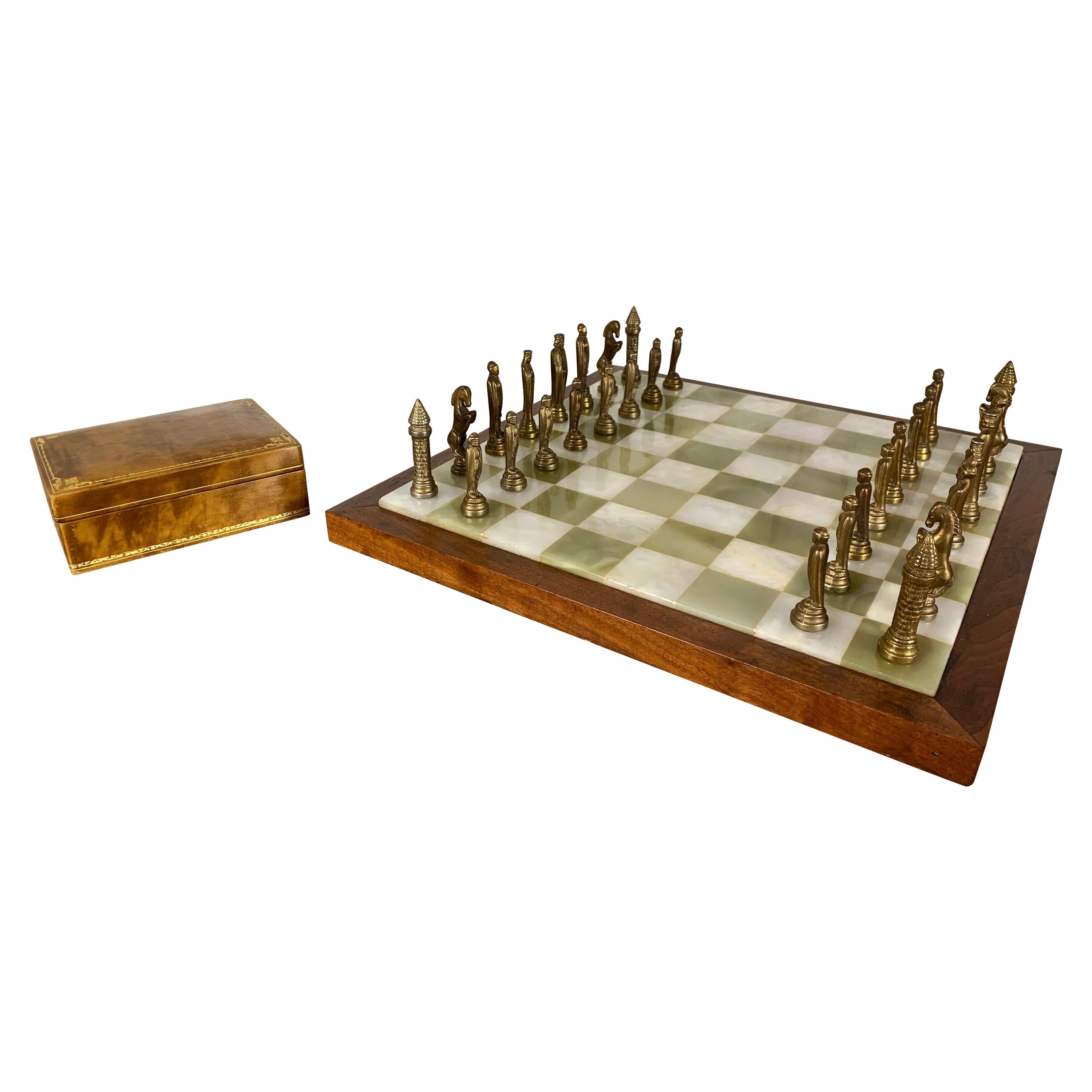 Italian Onyx and Brass Chess Set