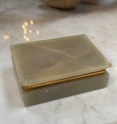 Boîte à bijoux italienne en onyx et laiton avec doublure en velours, 1960