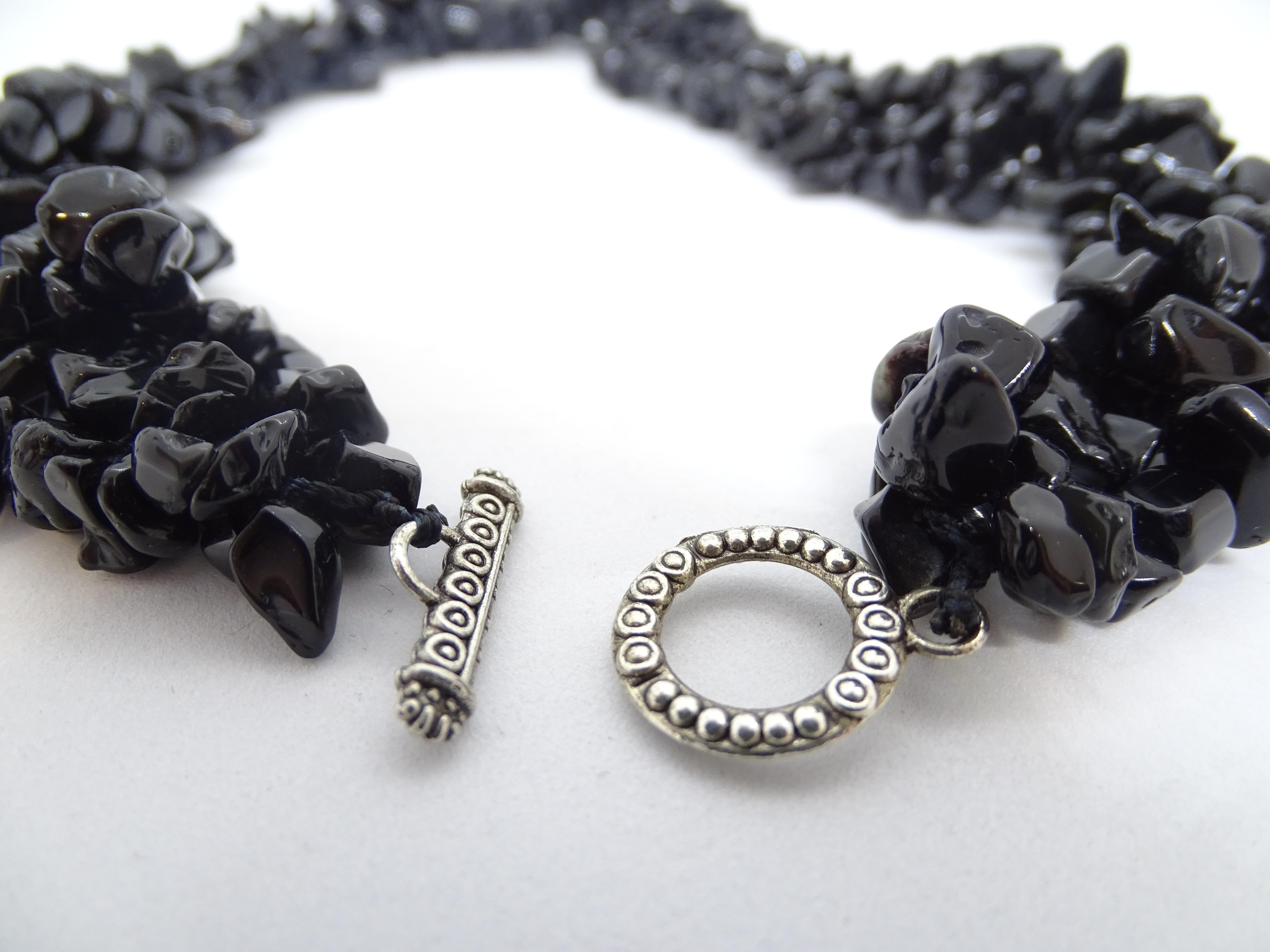 Italian Onyx and silver braided thread necklace , 90s For Sale 4