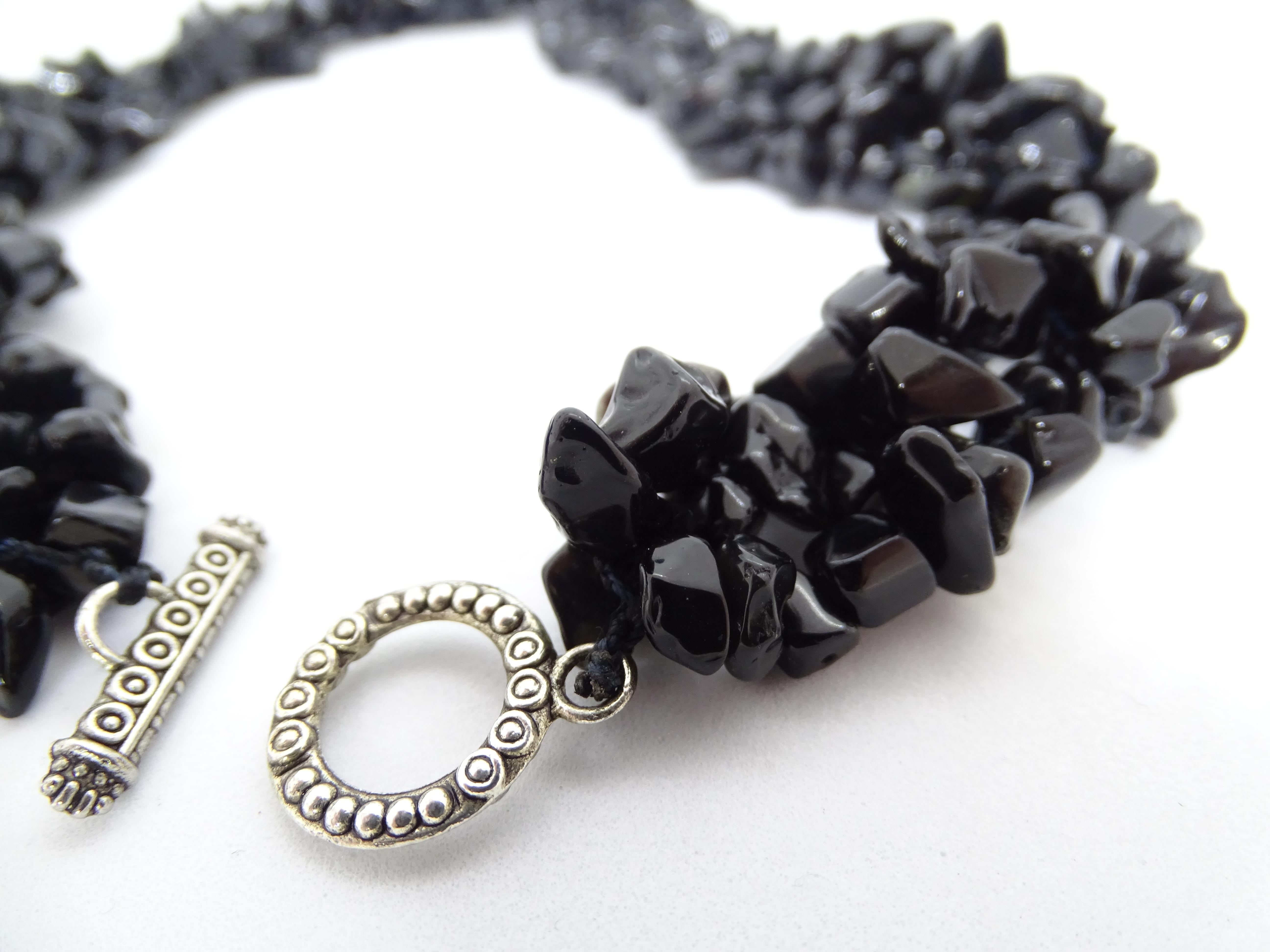 Italian Onyx and silver braided thread necklace , 90s For Sale 6