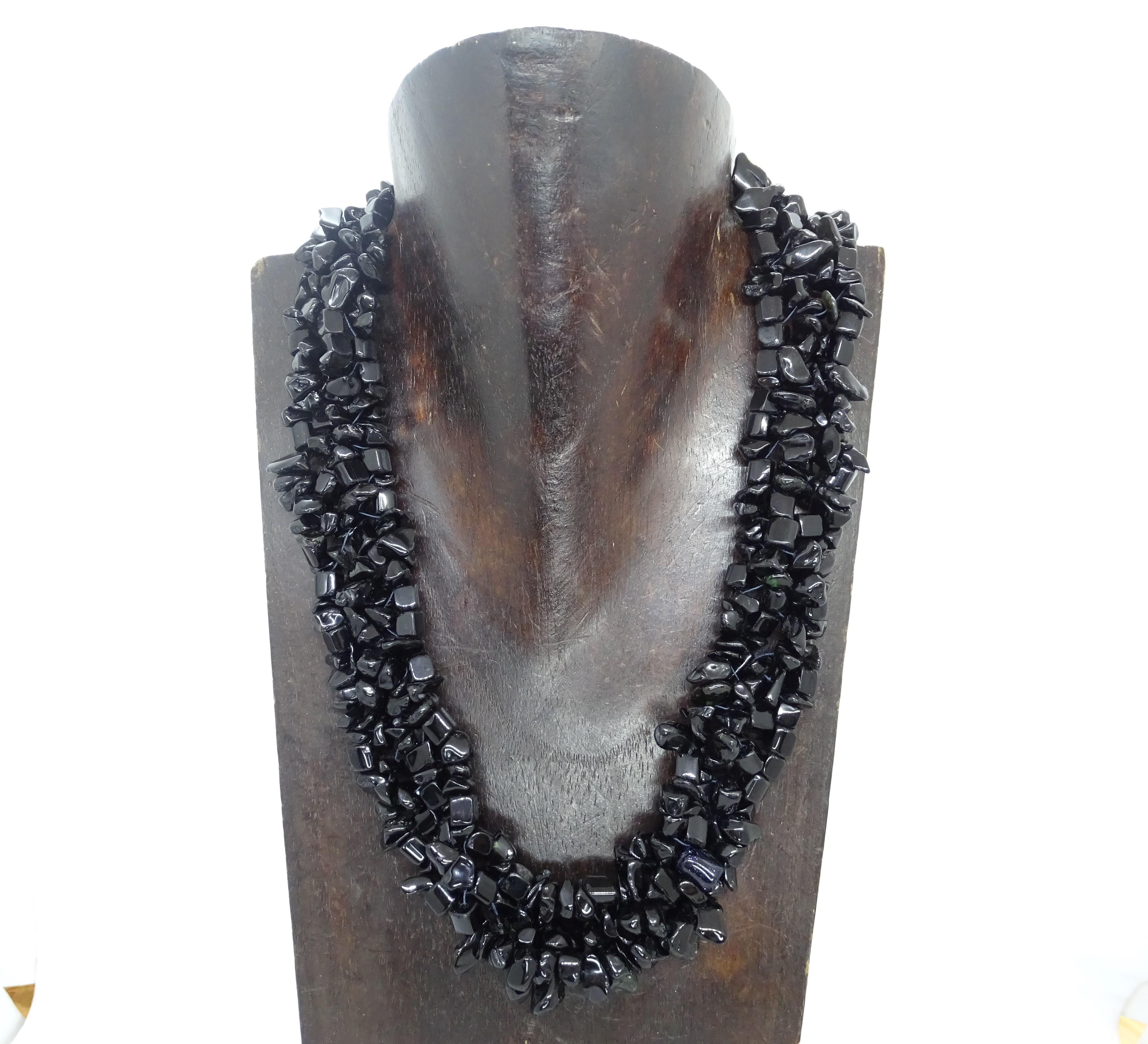 Italian Onyx and silver braided thread necklace , 90s For Sale 7