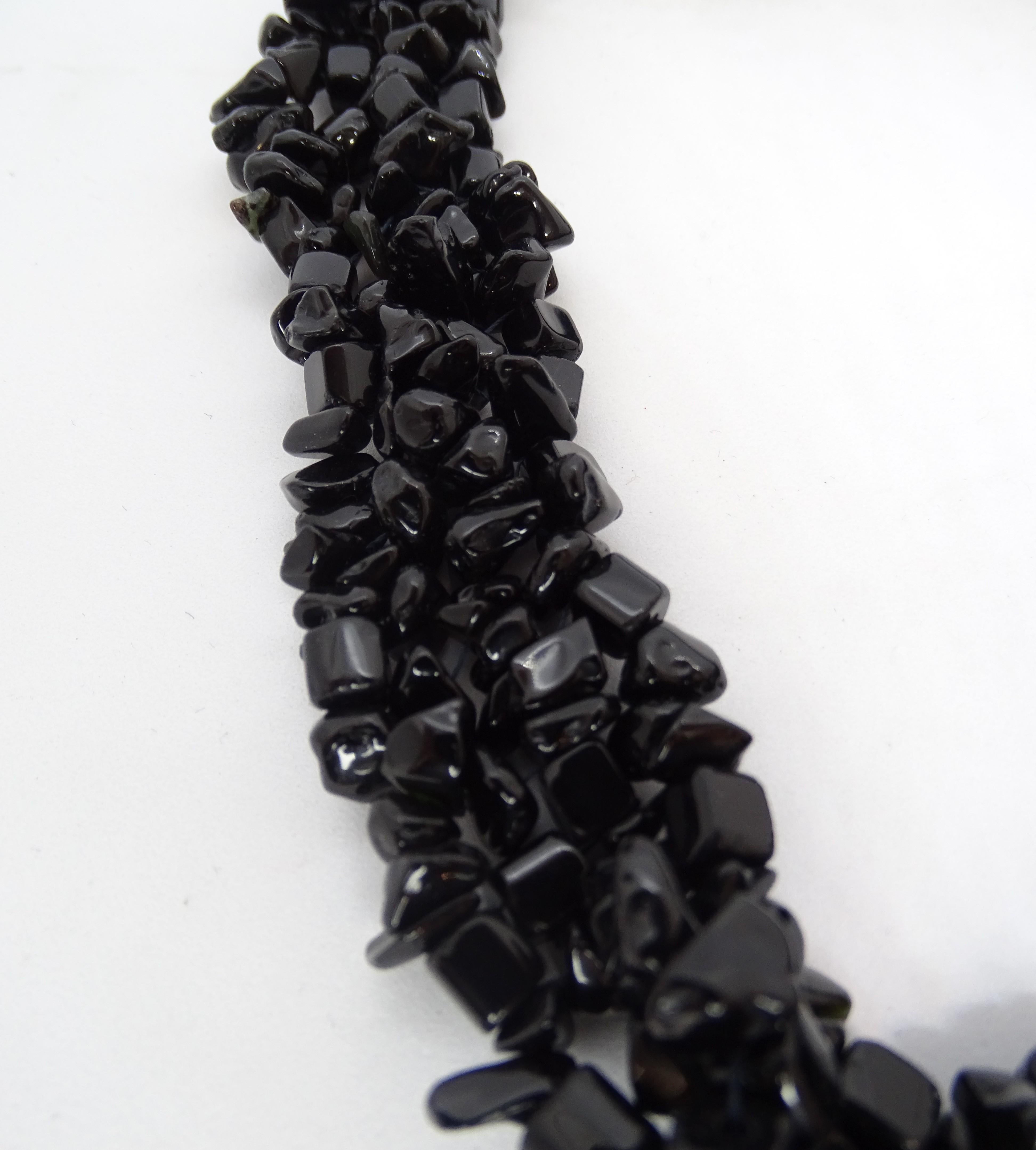 Italian Onyx and silver braided thread necklace , 90s For Sale 9