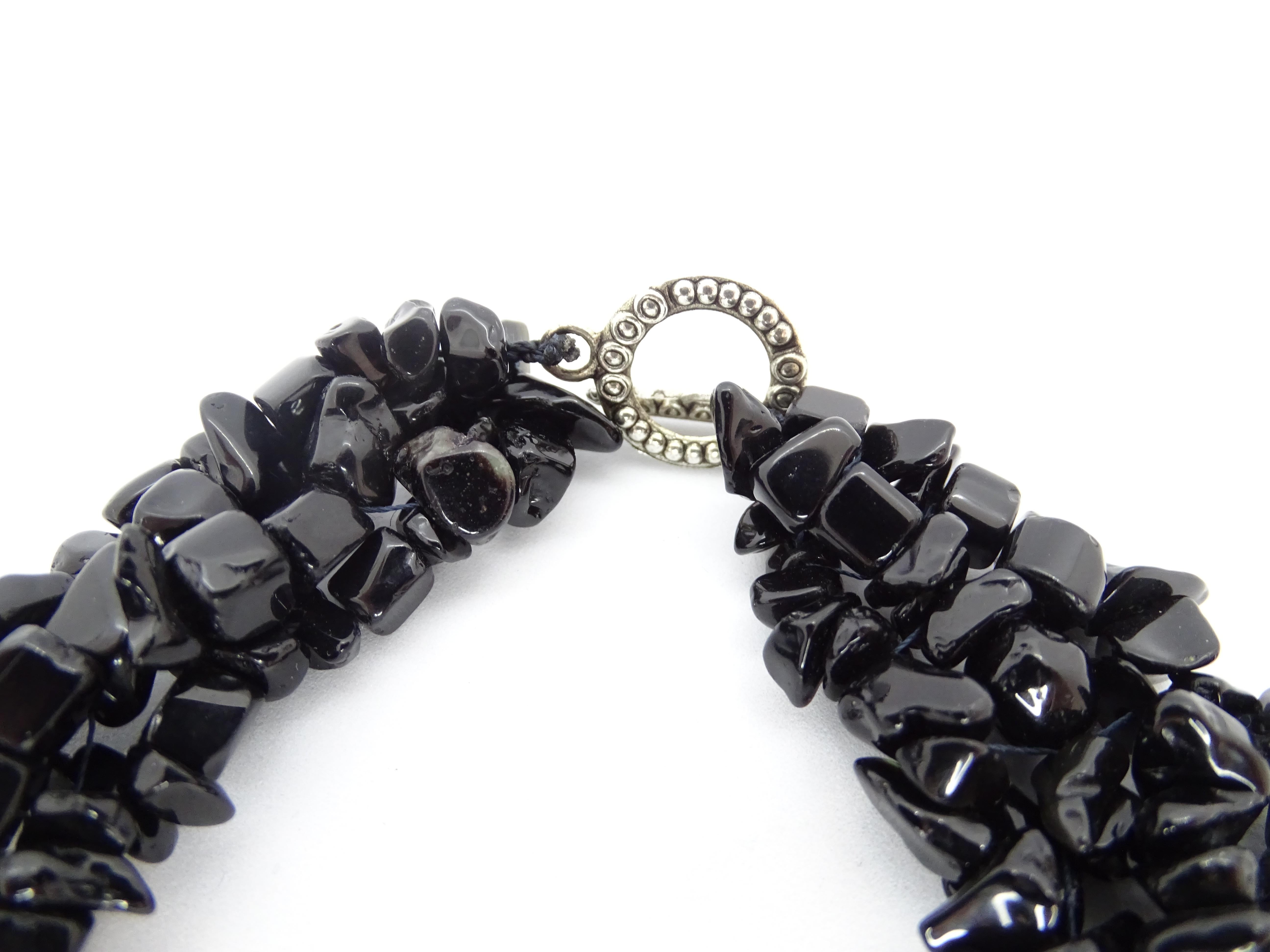 Italian Onyx and silver braided thread necklace , 90s For Sale 12