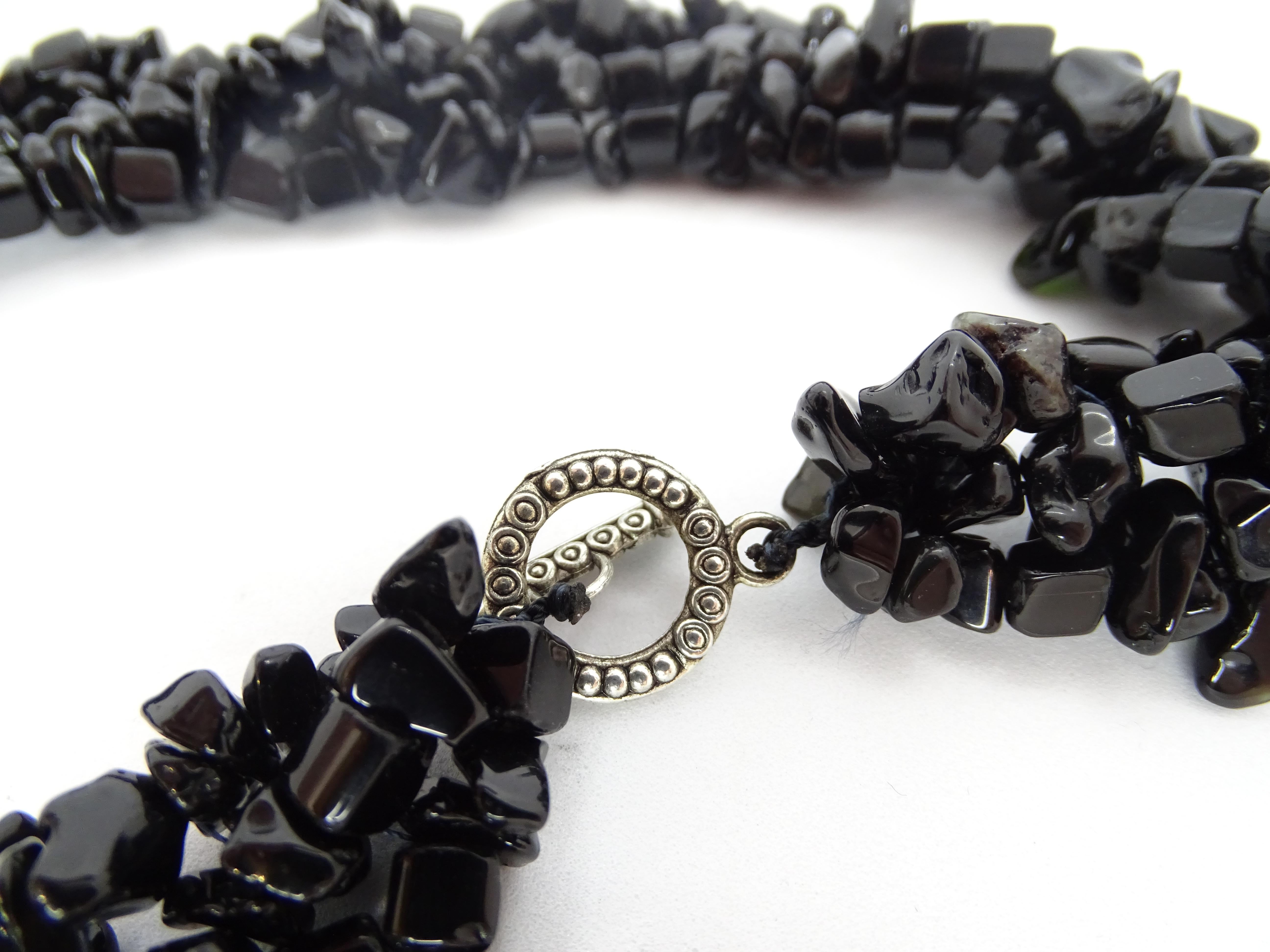 Italian Onyx and silver braided thread necklace , 90s For Sale 13