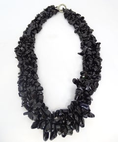 Italian Onyx and silver braided thread necklace , 90s