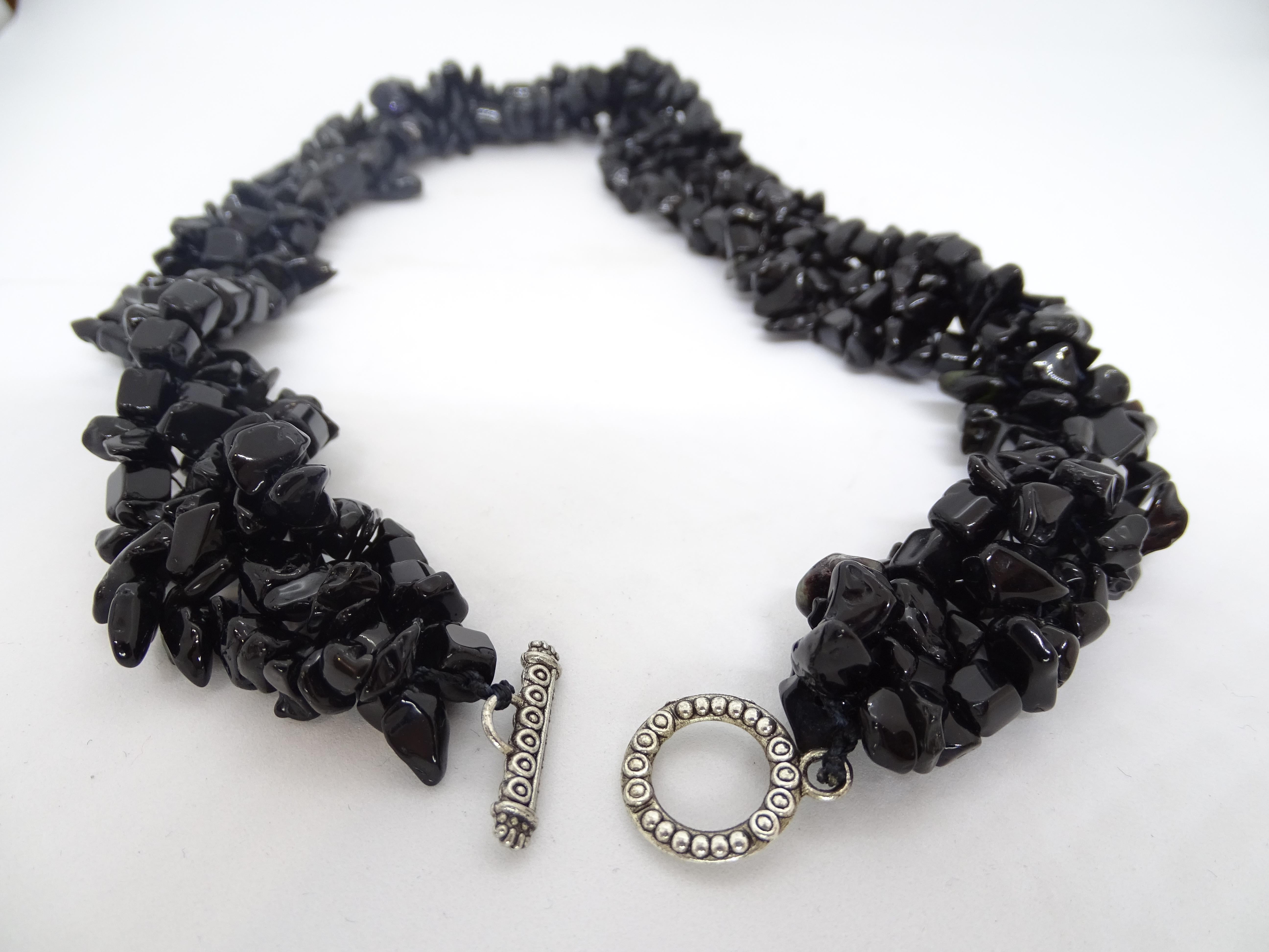 Italian Onyx and silver braided thread necklace , 90s For Sale 2