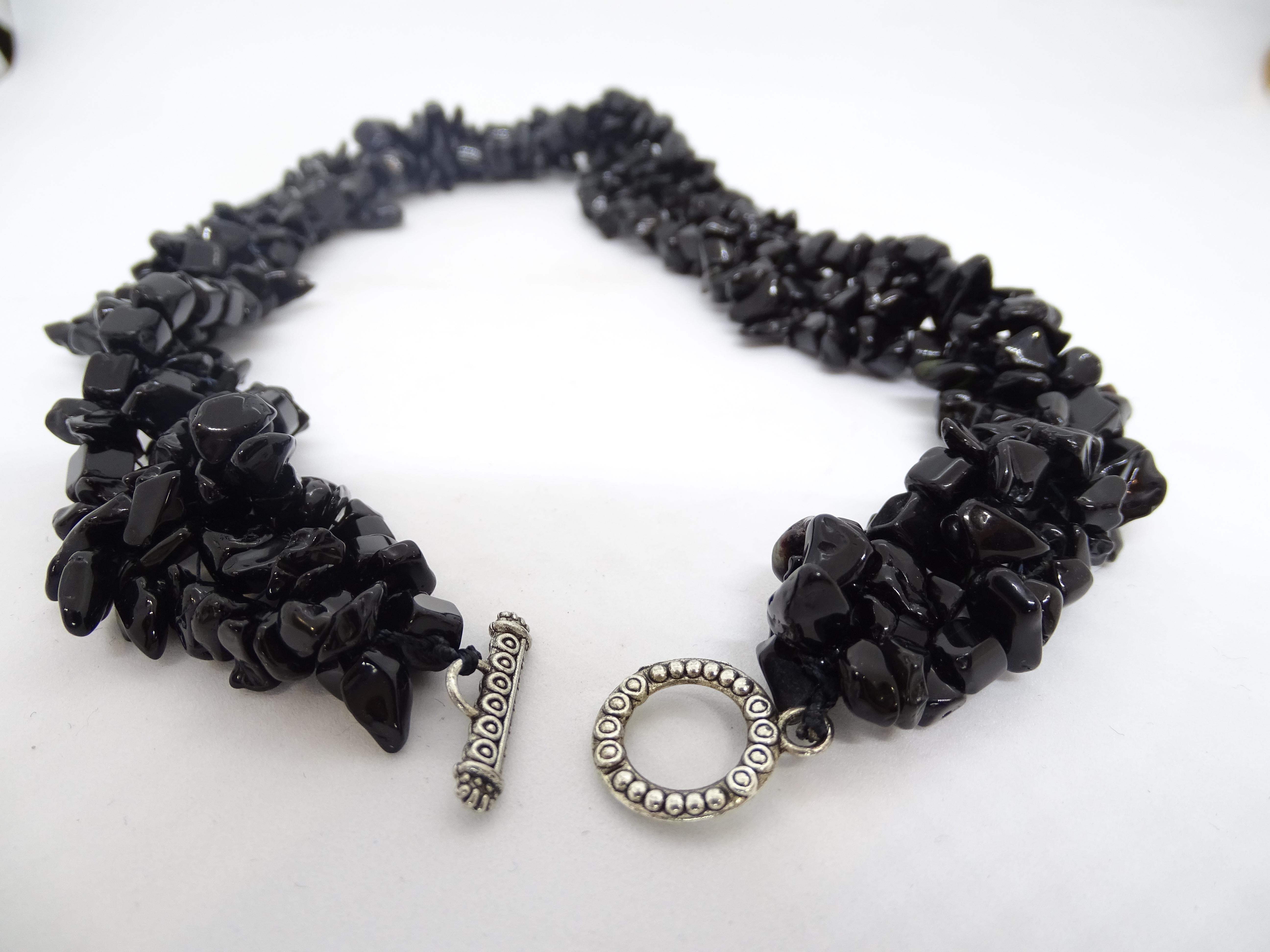 Italian Onyx and silver braided thread necklace , 90s For Sale 3