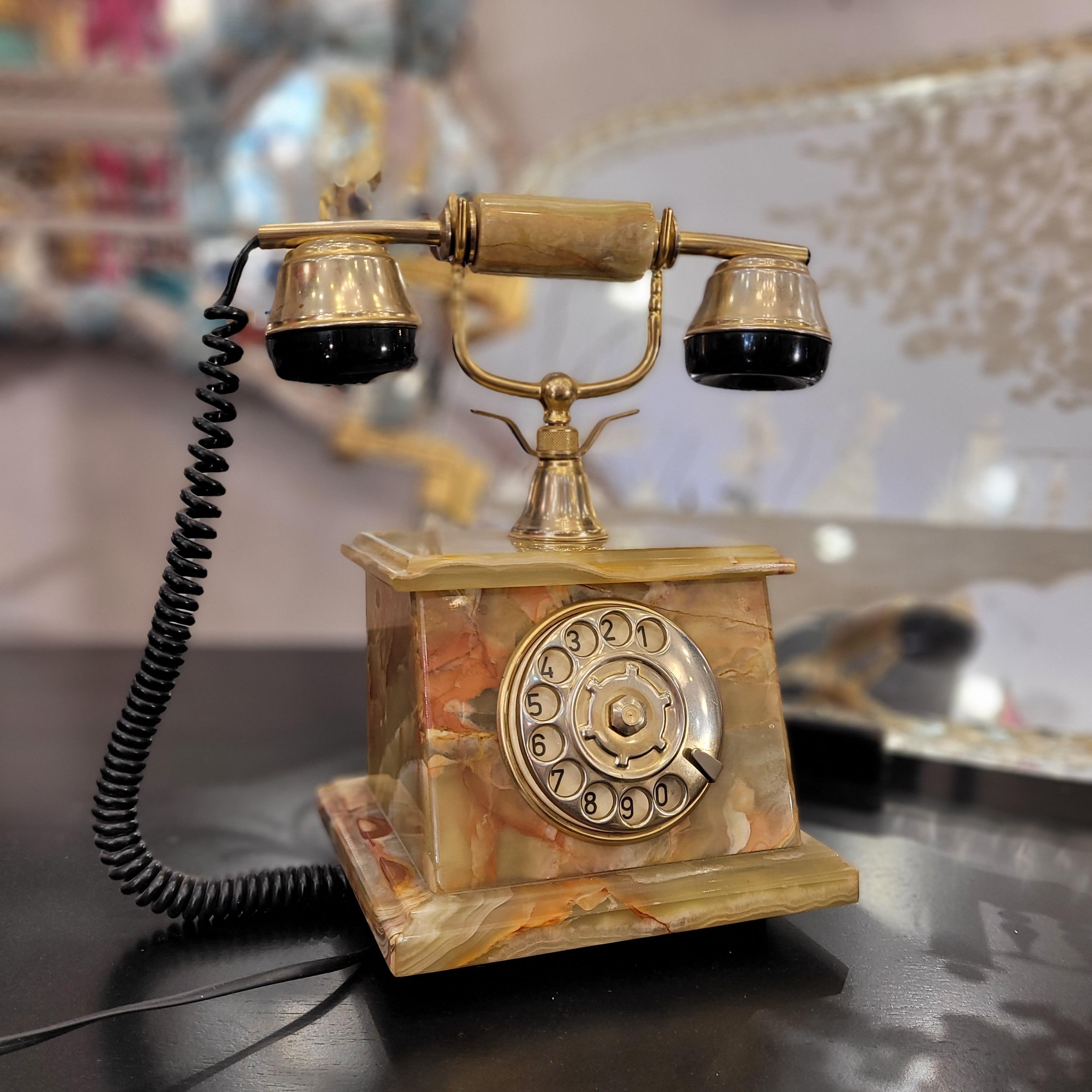 Ricci Paolo Italienisch Onyx grün Vintage Telefon (Handgefertigt) im Angebot