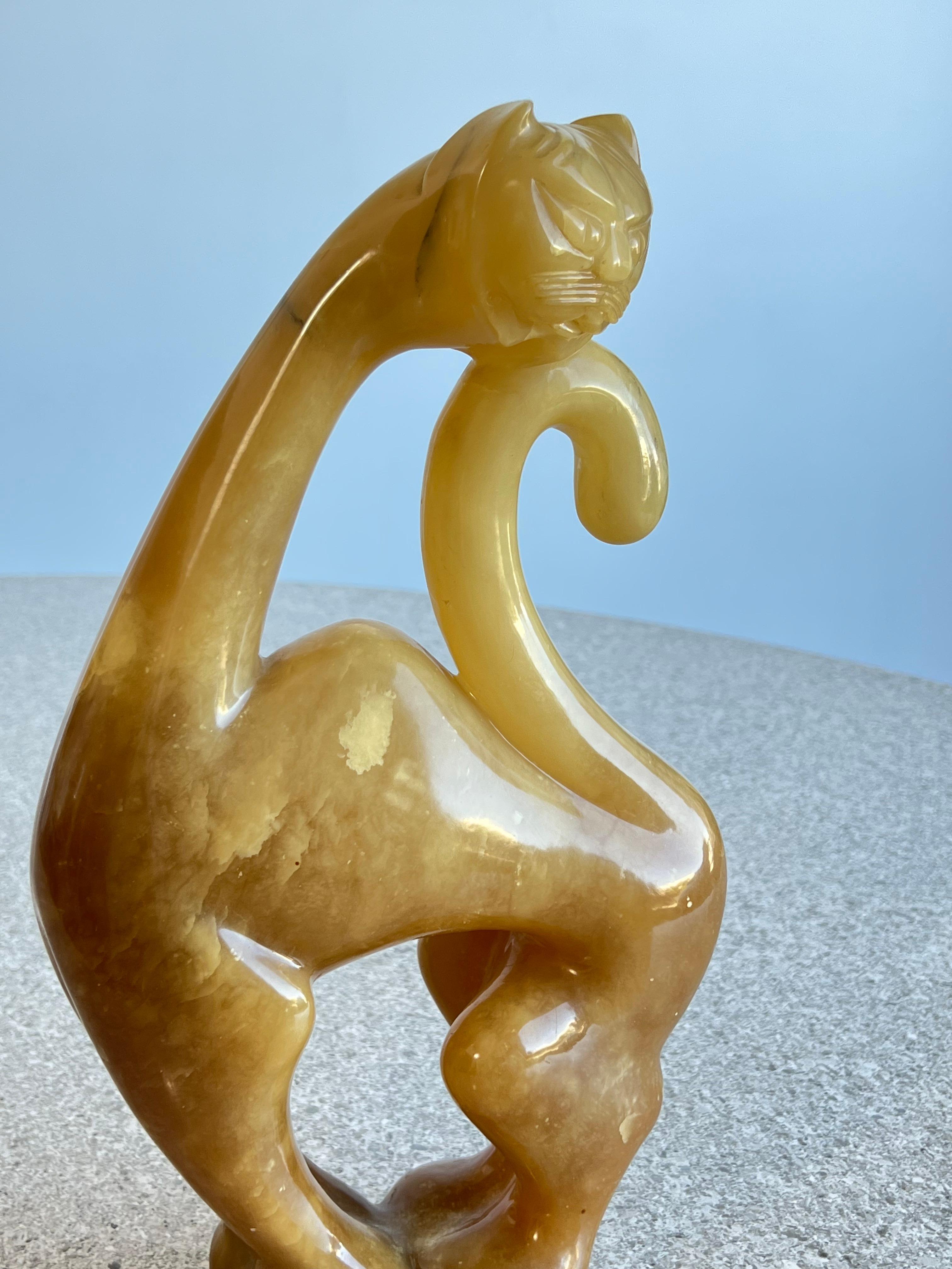 Hand-Crafted Italian Onyx Large Cat Sculpture For Sale