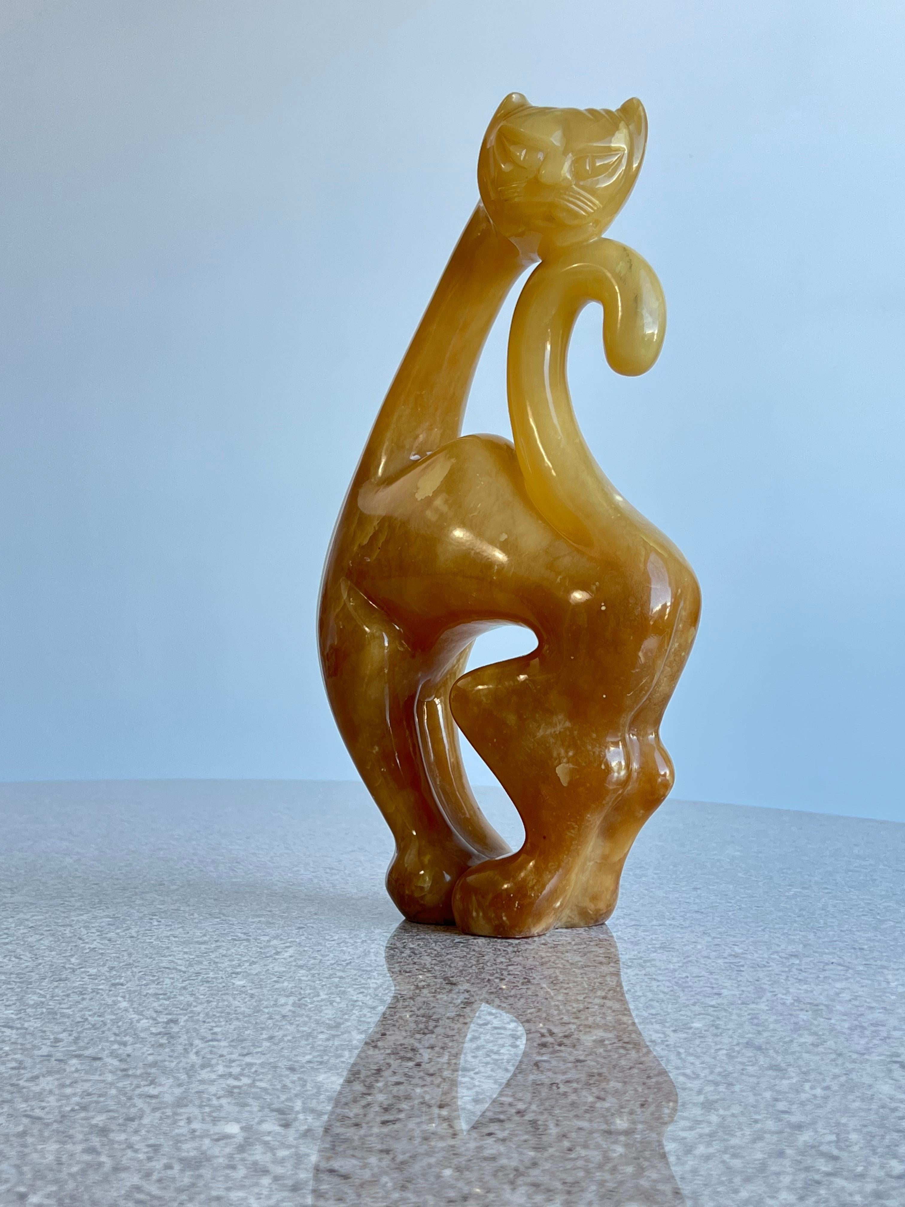 Große italienische Onyx-Skulptur einer Katze im Angebot 1