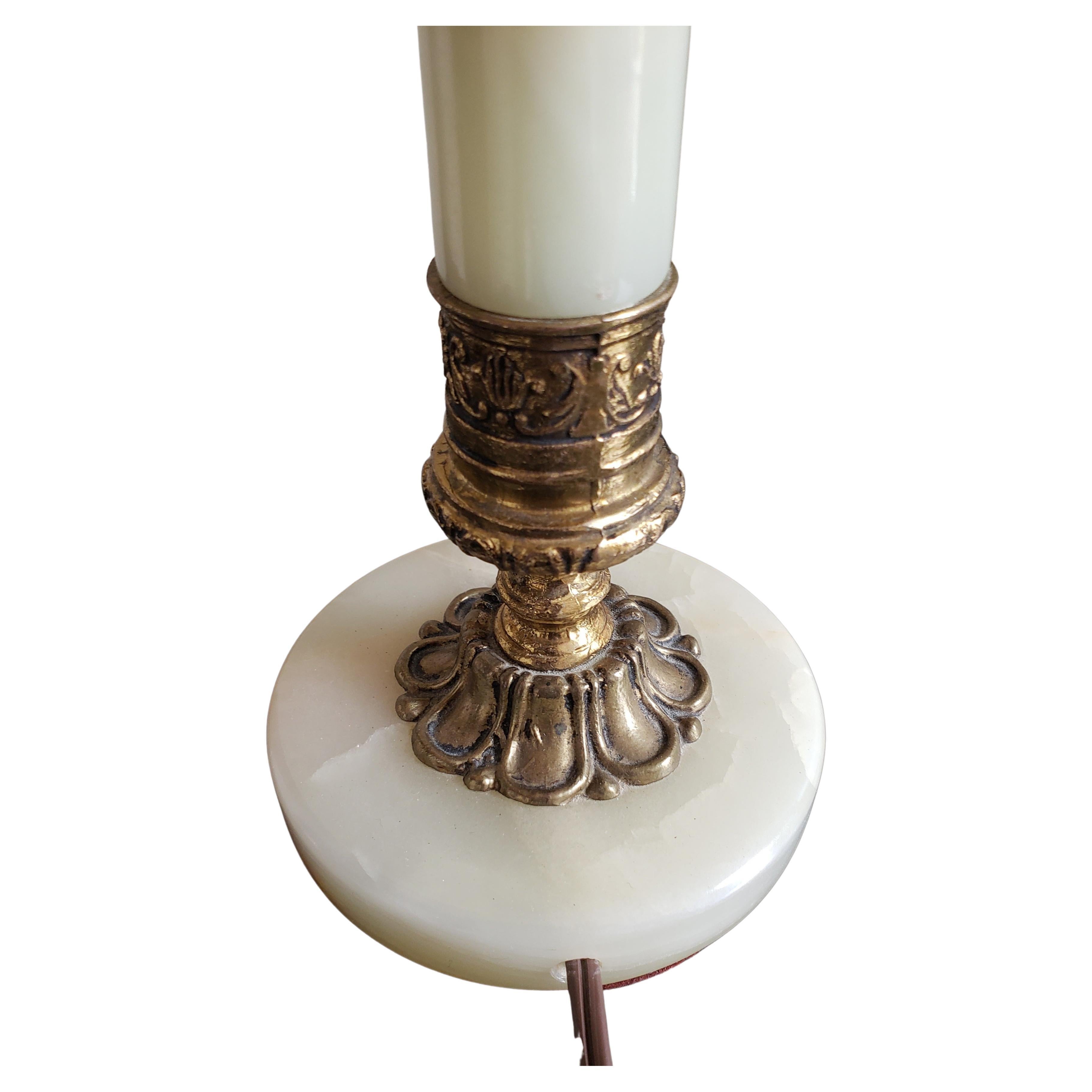 American Italian Onyx Marble and Brass Column Table Lamp For Sale