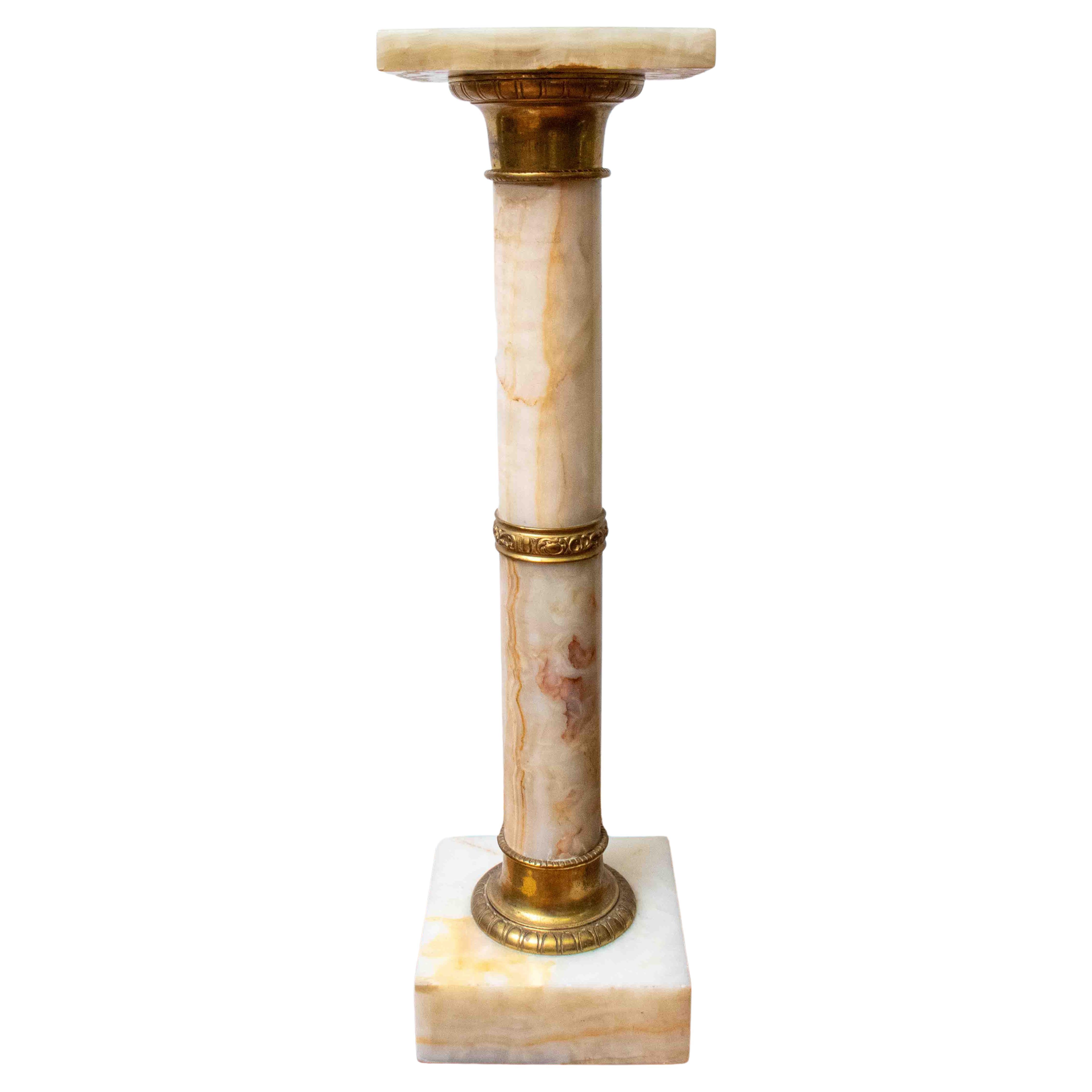 Italian Onyx Pedestal with Brass Details