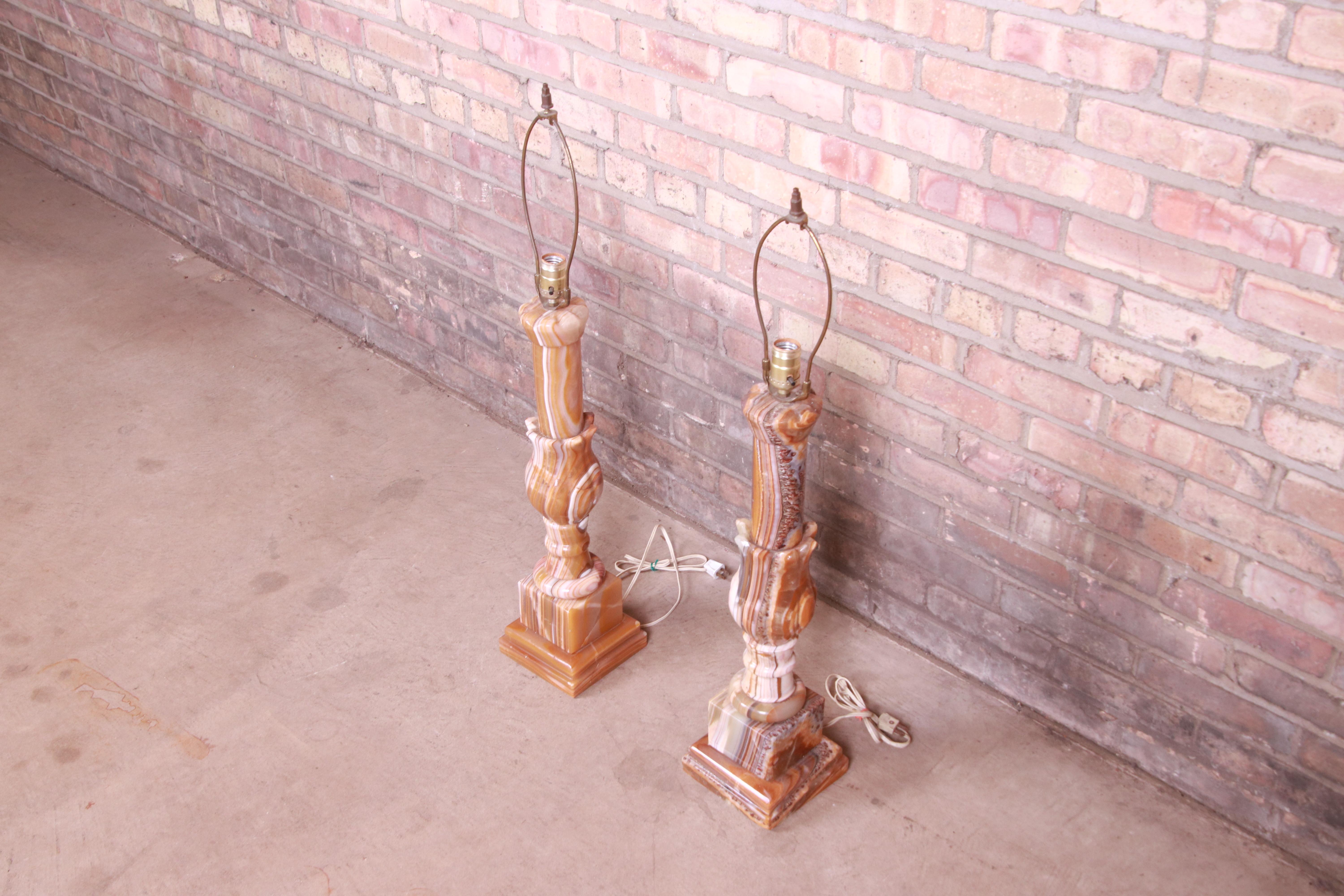 Organic Modern Italian Onyx Table Lamps, Pair