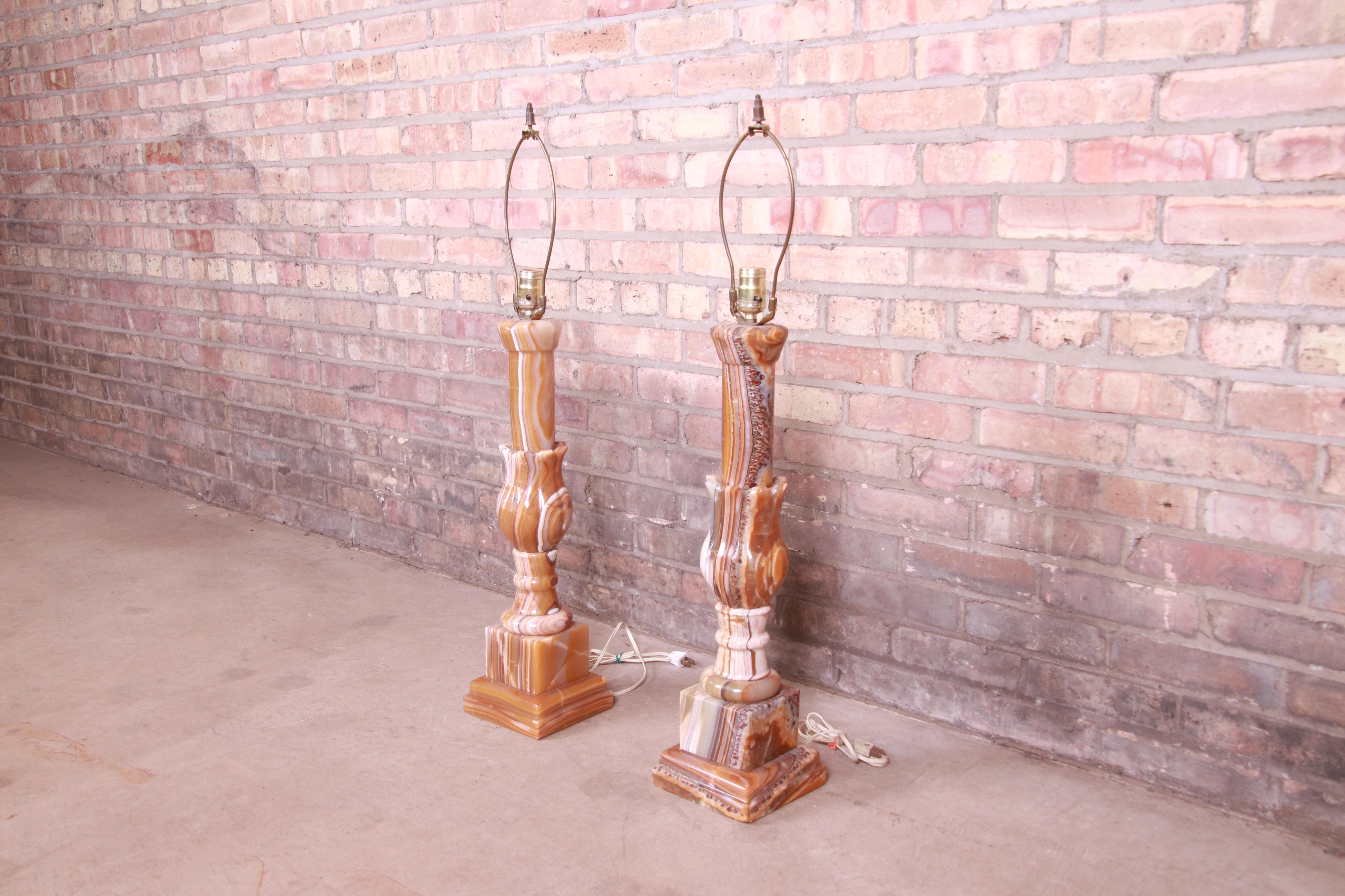 Italian Onyx Table Lamps, Pair In Good Condition In South Bend, IN