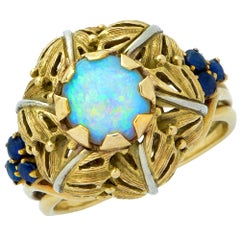 Italian Opal and Sapphire Fern Bloom Ring