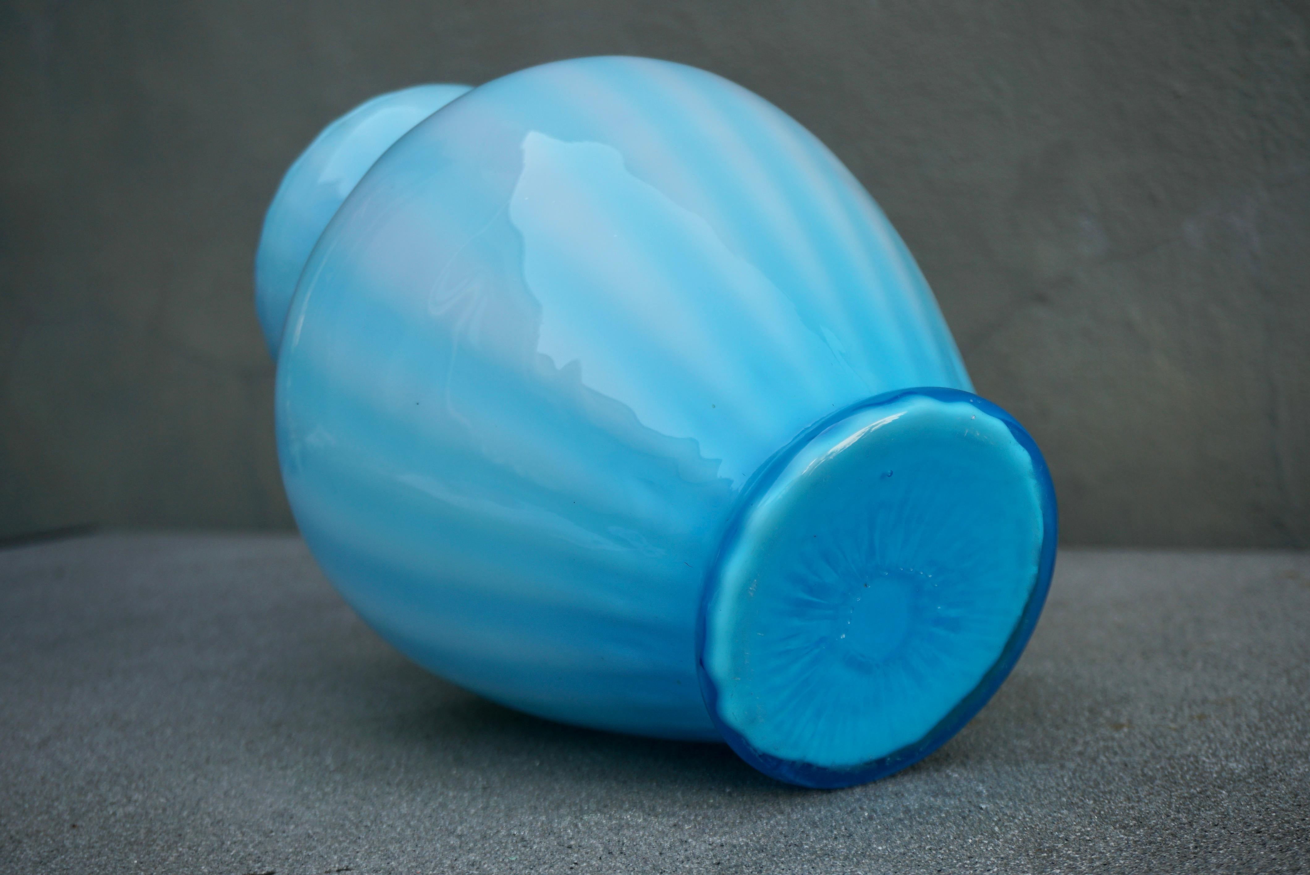 20th Century Italian Opal Blue Murano Glass Vase For Sale