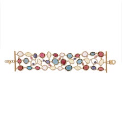 Italian Opal Sunflower Lilac Quartz Diamonds Rows Rose 18k Gold Bracelet for Her