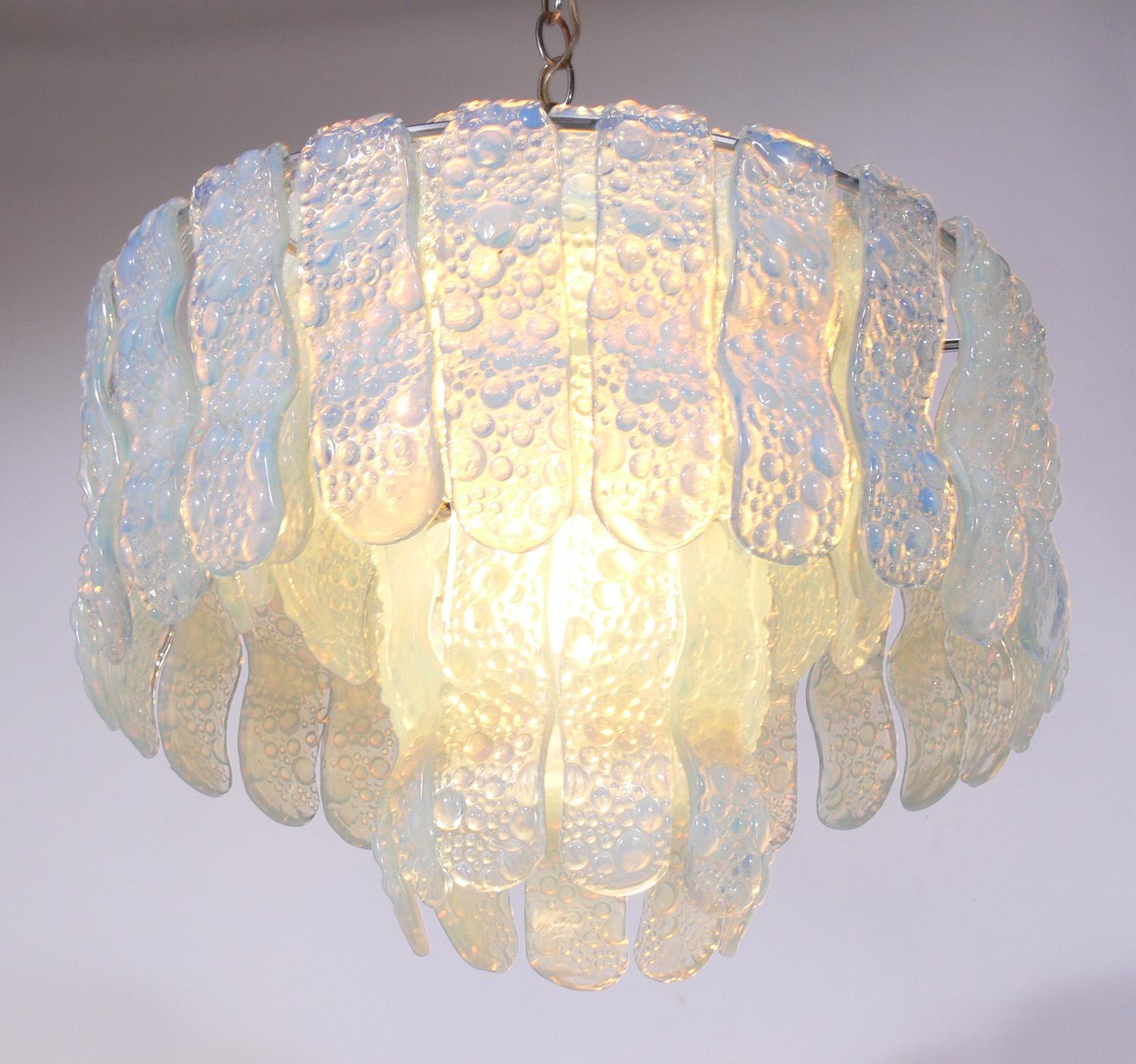 Italian opalescent blue glass chandelier, Italy, circa 1960s. Looks incredible when lit. Rewired and ready to mount.